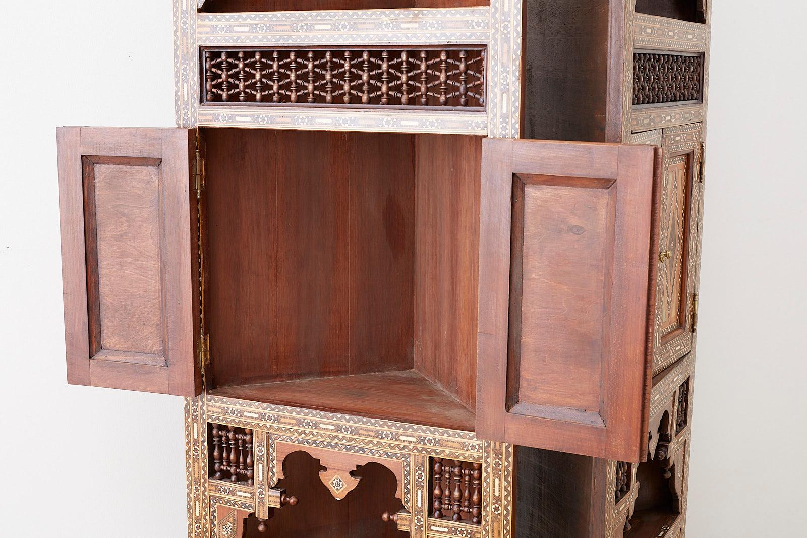Pair of Moorish Syrian Style Inlaid Corner Cabinets  6
