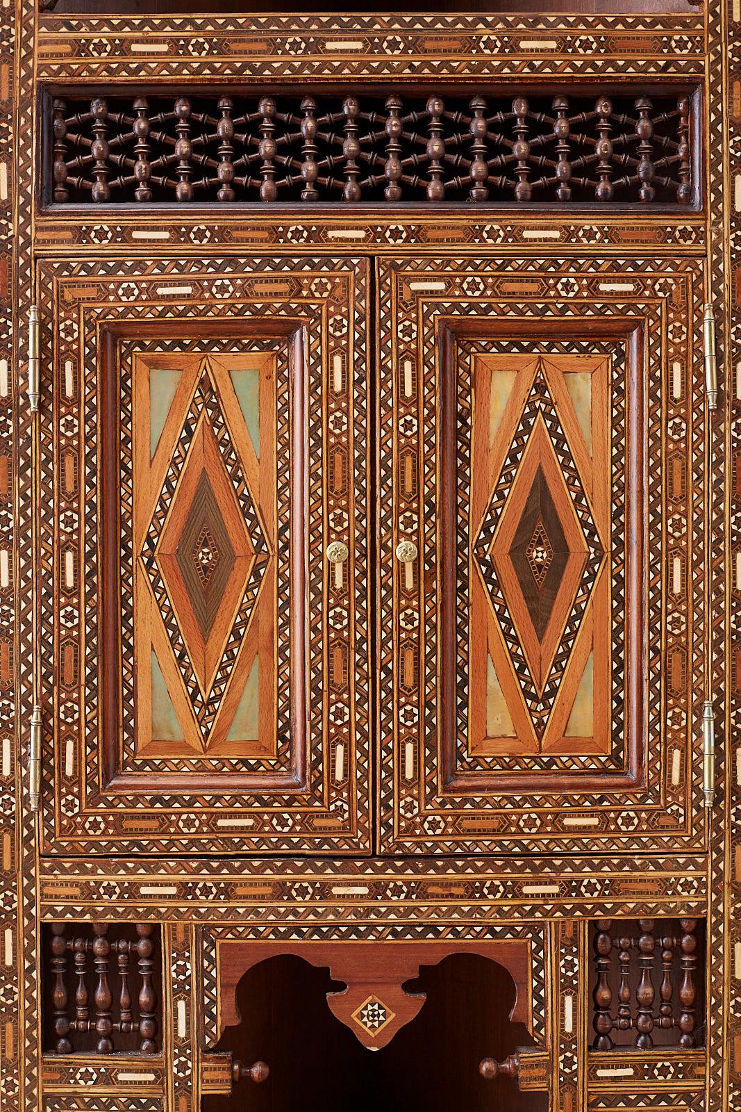 Hand-Crafted Pair of Moorish Syrian Style Inlaid Corner Cabinets 