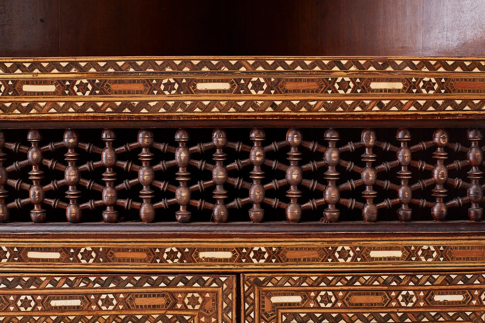 Pair of Moorish Syrian Style Inlaid Corner Cabinets  In Good Condition In Rio Vista, CA