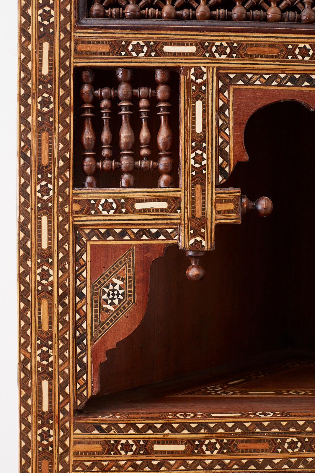 20th Century Pair of Moorish Syrian Style Inlaid Corner Cabinets 