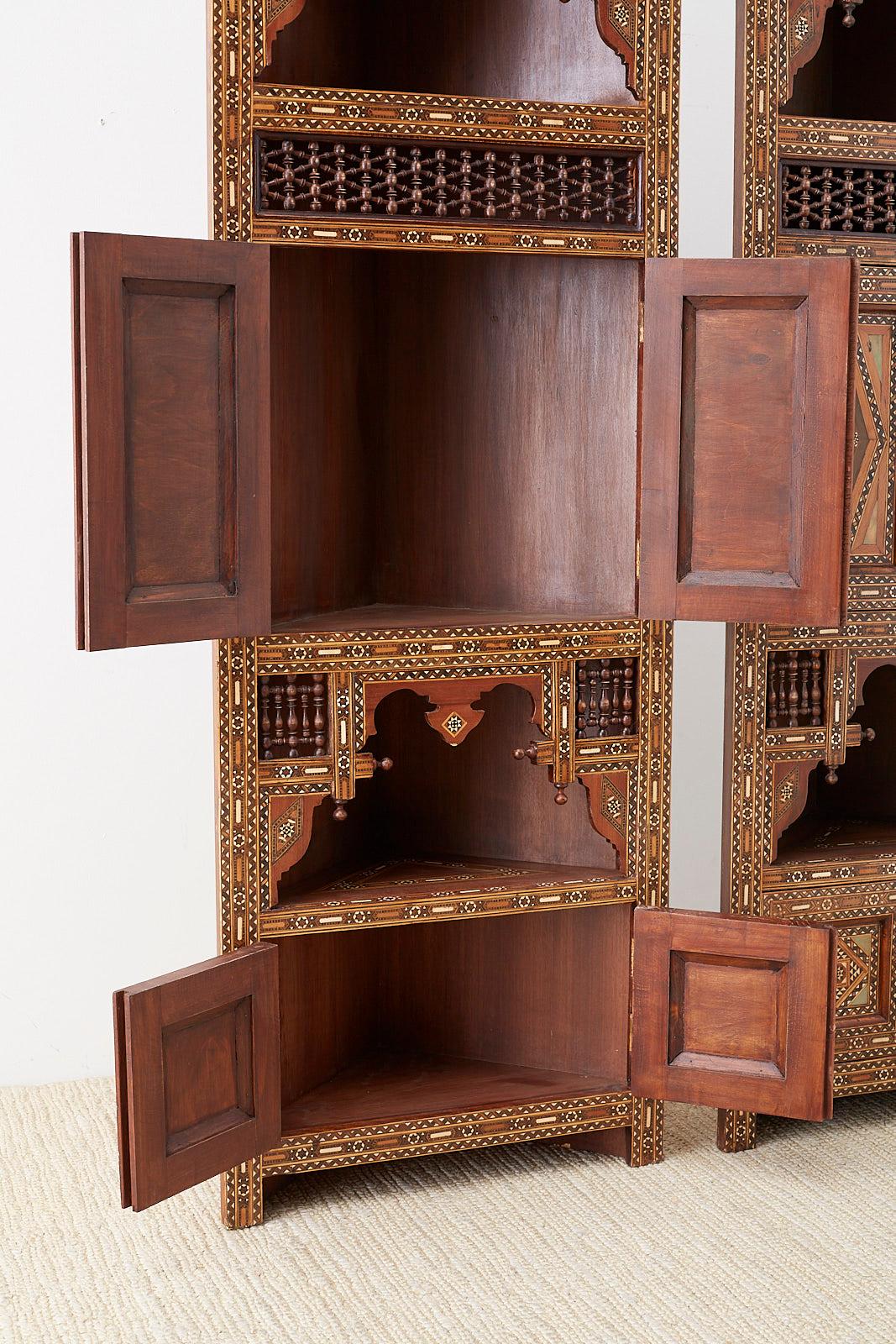 Pair of Moorish Syrian Style Inlaid Corner Cabinets  1