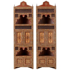 Pair of Moorish Syrian Style Inlaid Corner Cabinets