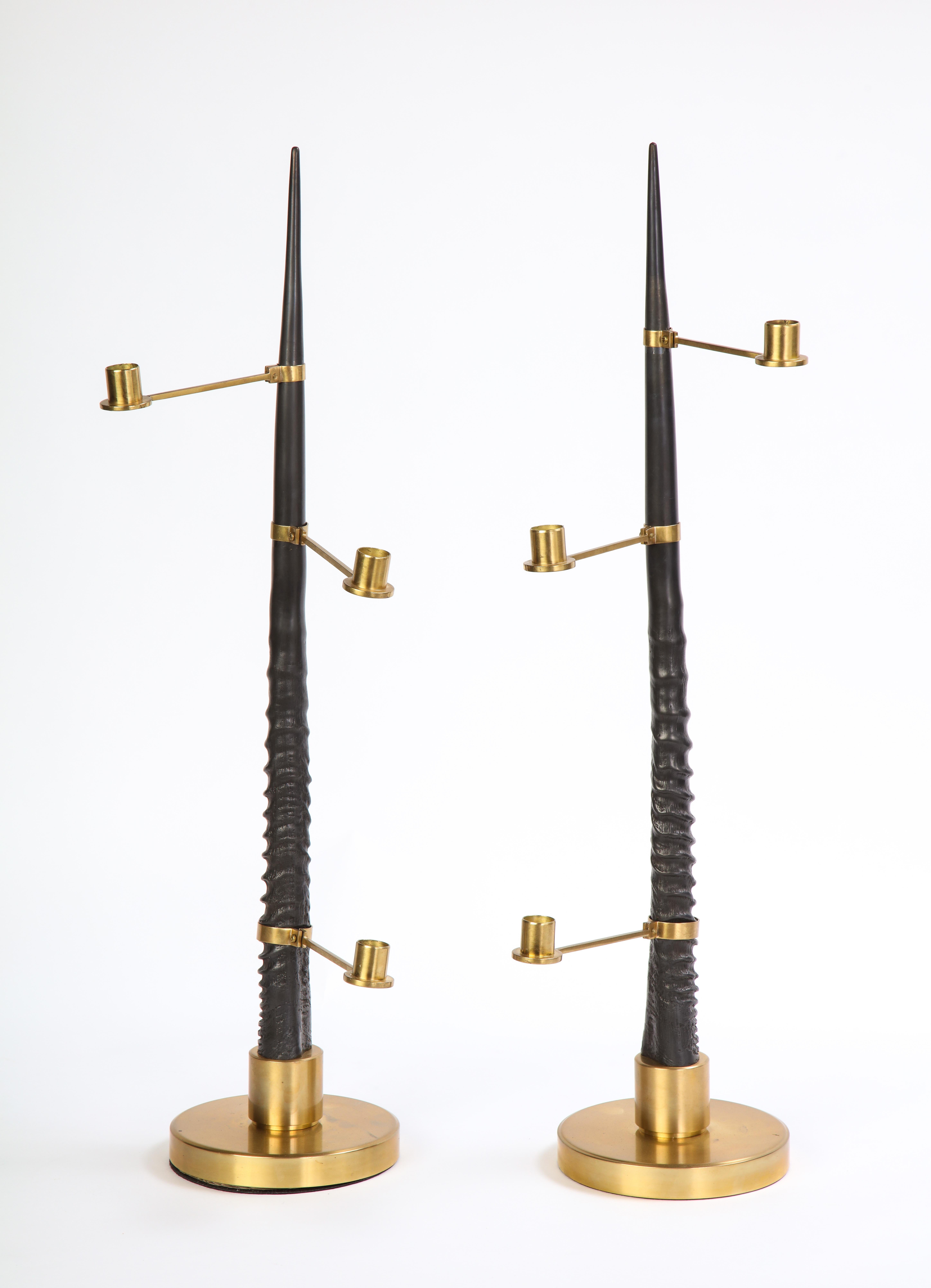 20th Century Pair of Moose Antler-Form Three-Light Candelabra, Modern