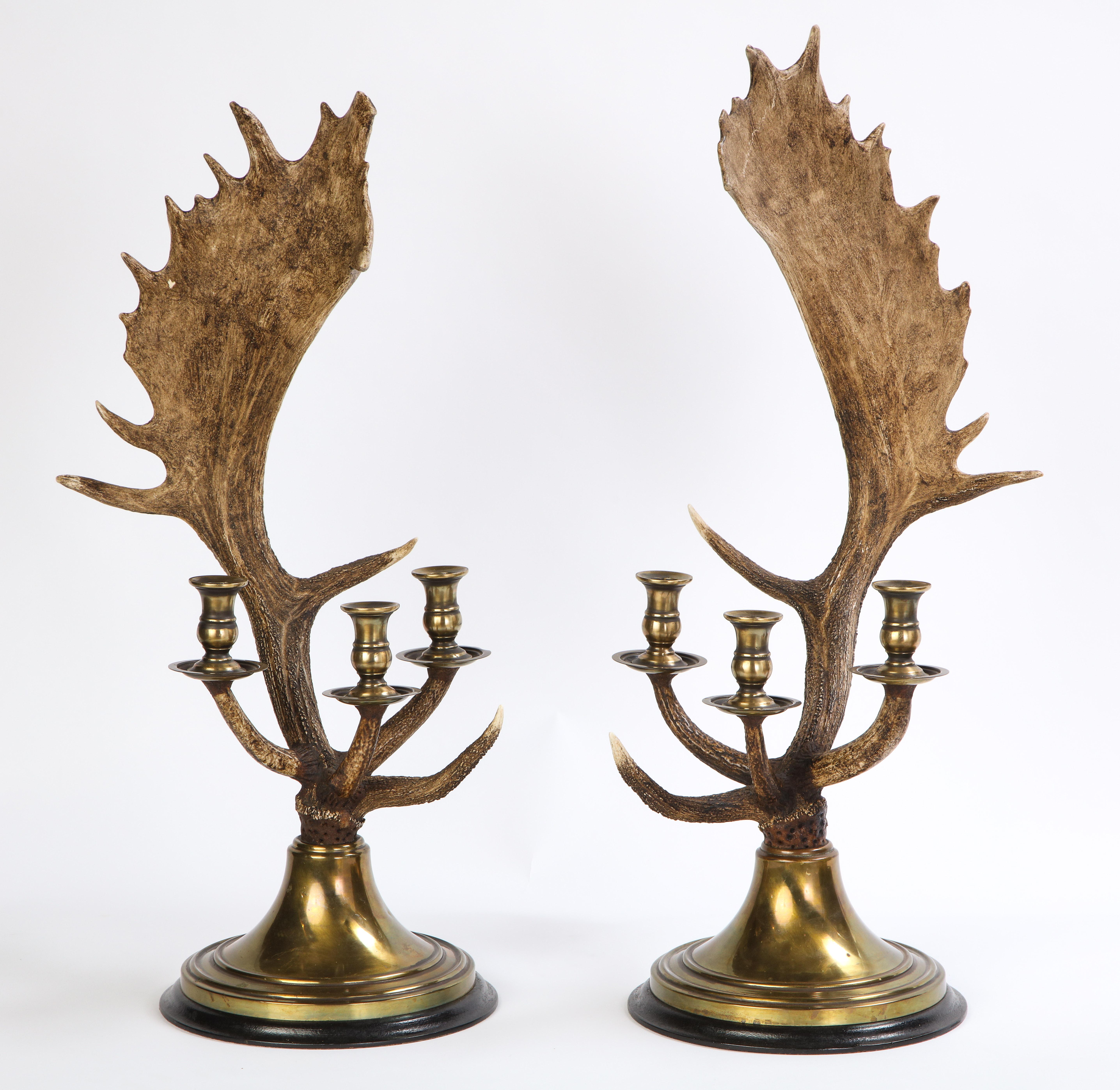 Pair of Moose Antler-Form Three-Light Candelabra, Modern In Good Condition In New York, NY