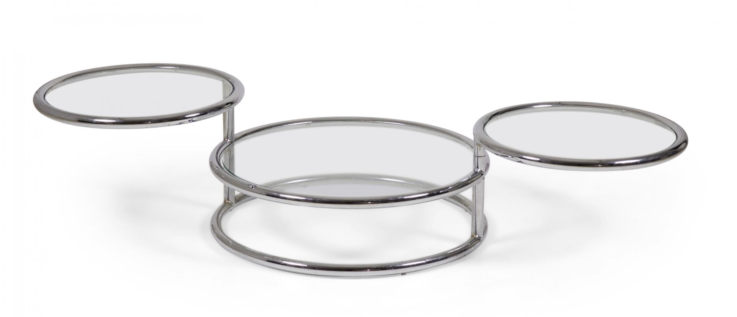 Pair of Morex Italian Mid-Century Space Age Swivel Chrome Cocktail Side Tables In Good Condition For Sale In New York, NY