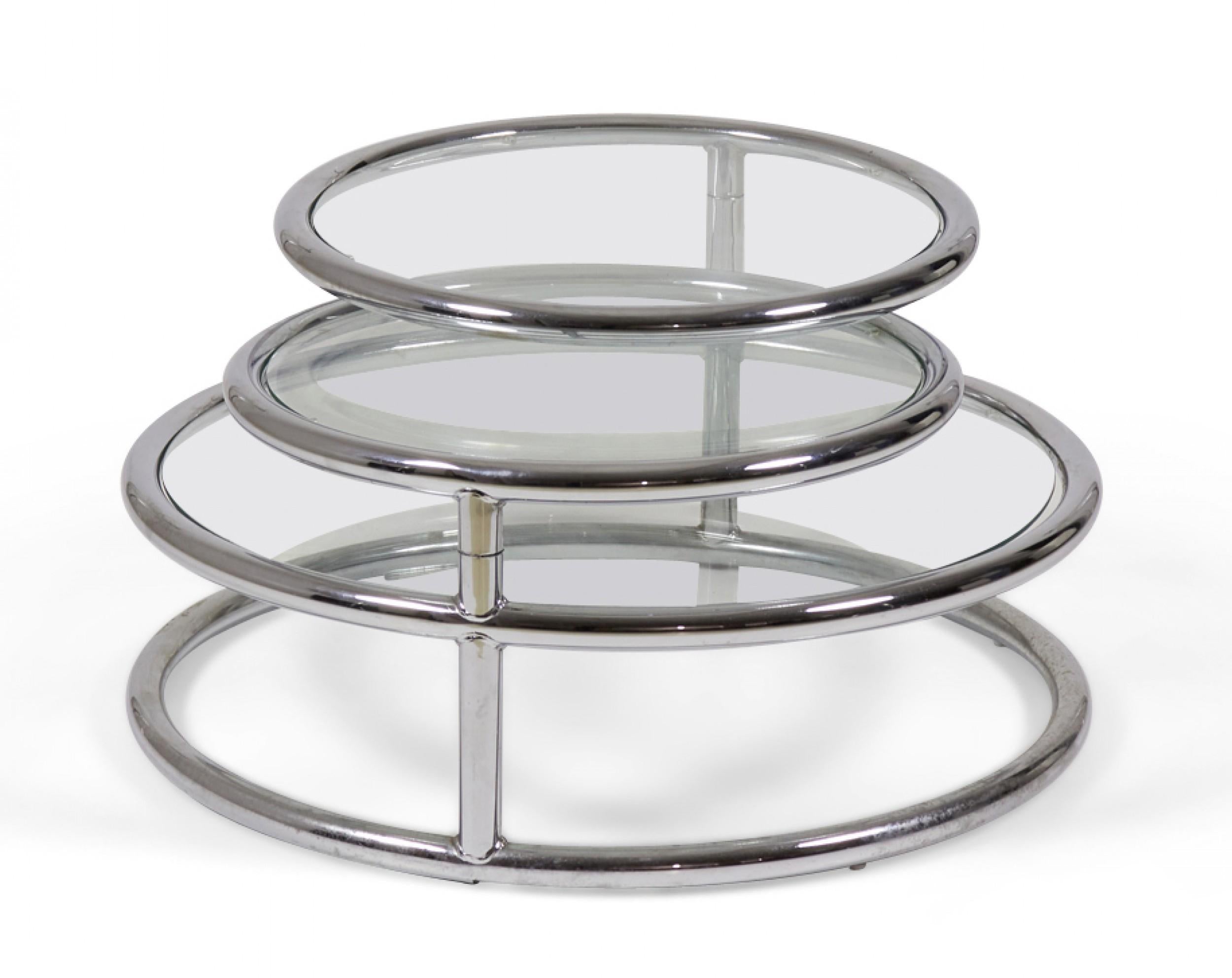 Glass Pair of Morex Italian Mid-Century Space Age Swivel Chrome Cocktail Side Tables For Sale