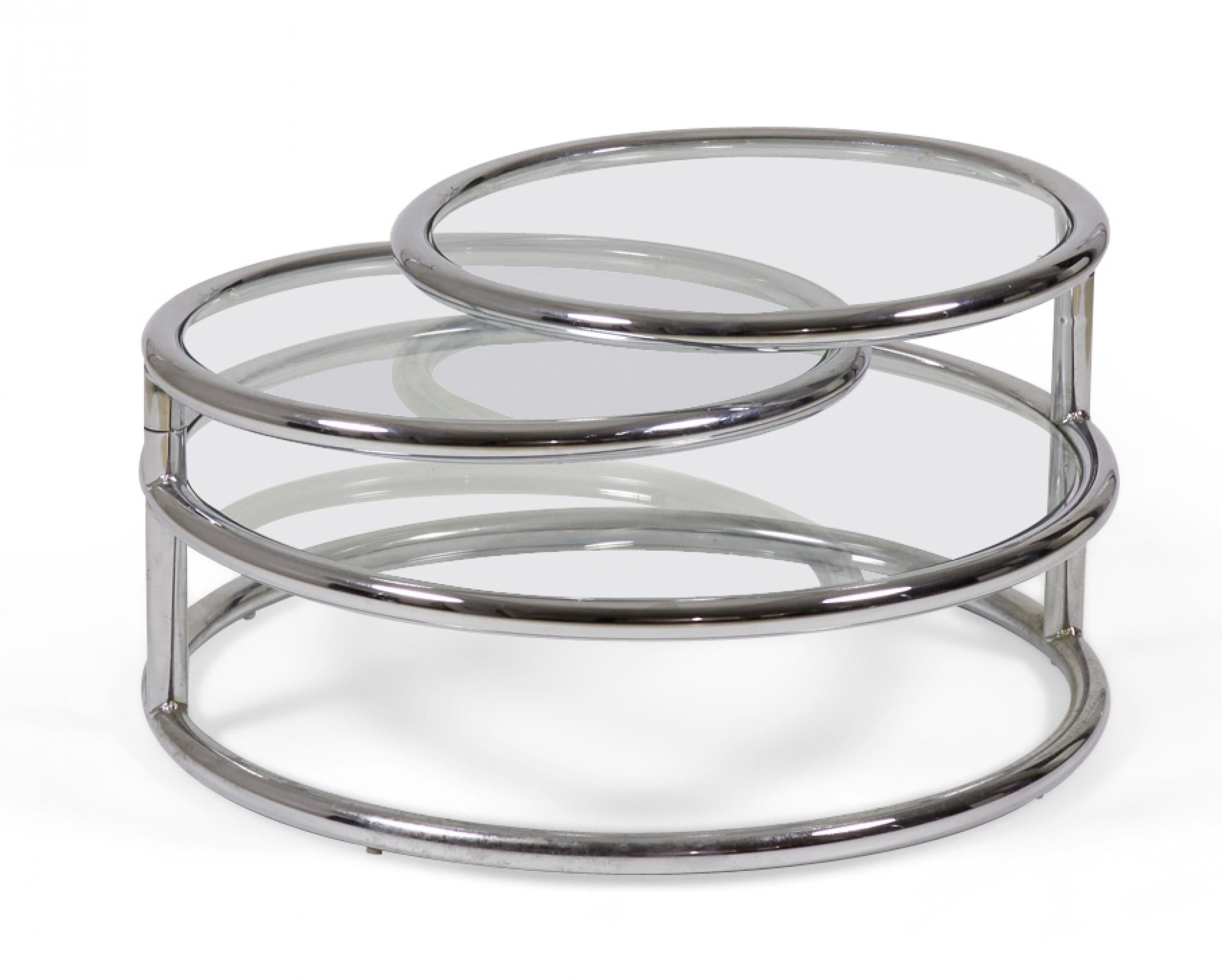 Pair of Morex Italian Mid-Century Space Age Swivel Chrome Cocktail Side Tables For Sale 1
