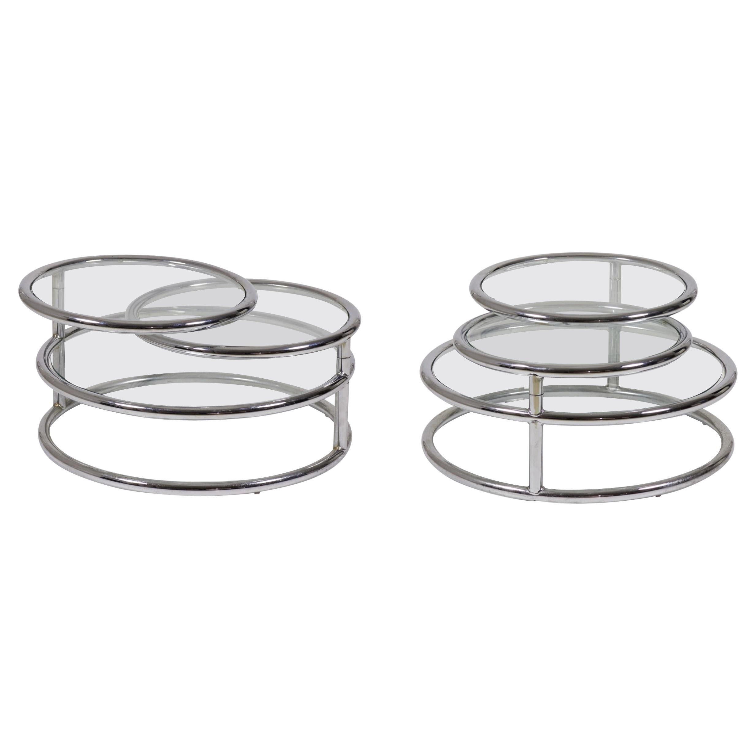 Pair of Morex Italian Mid-Century Space Age Swivel Chrome Cocktail Side Tables