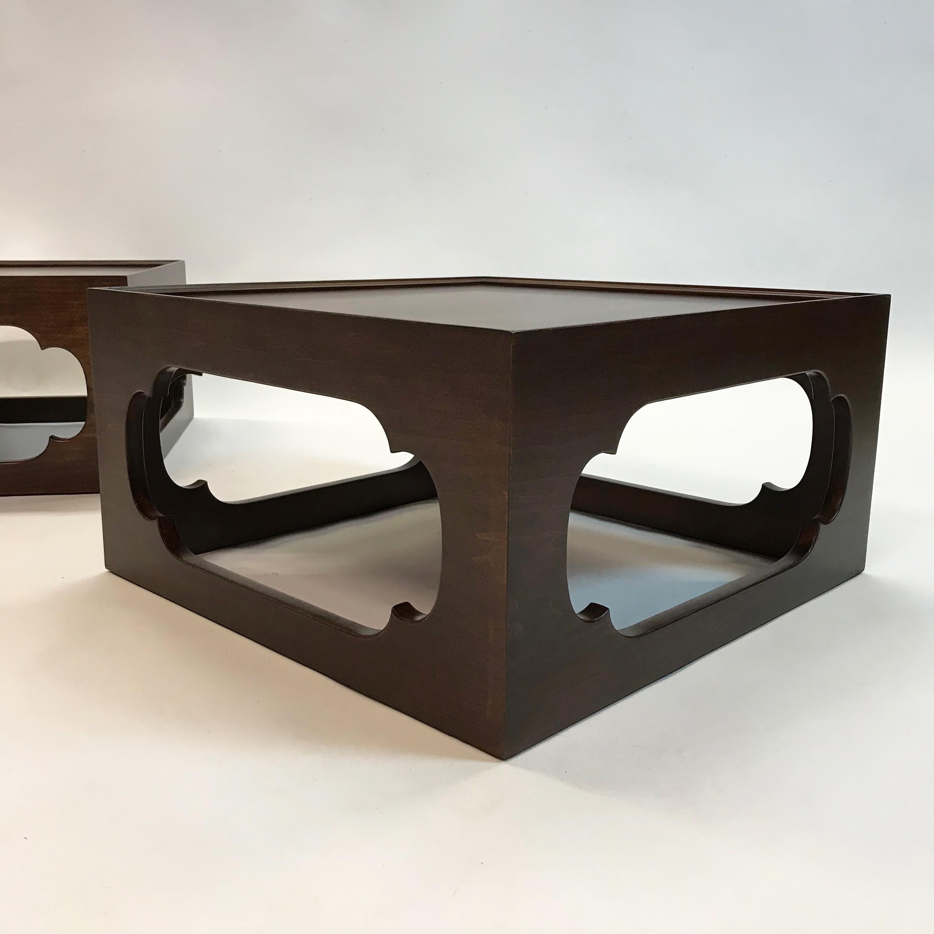Mid-Century Modern Pair of Moroccan Arabesque Mahogany Cut-Out End Tables