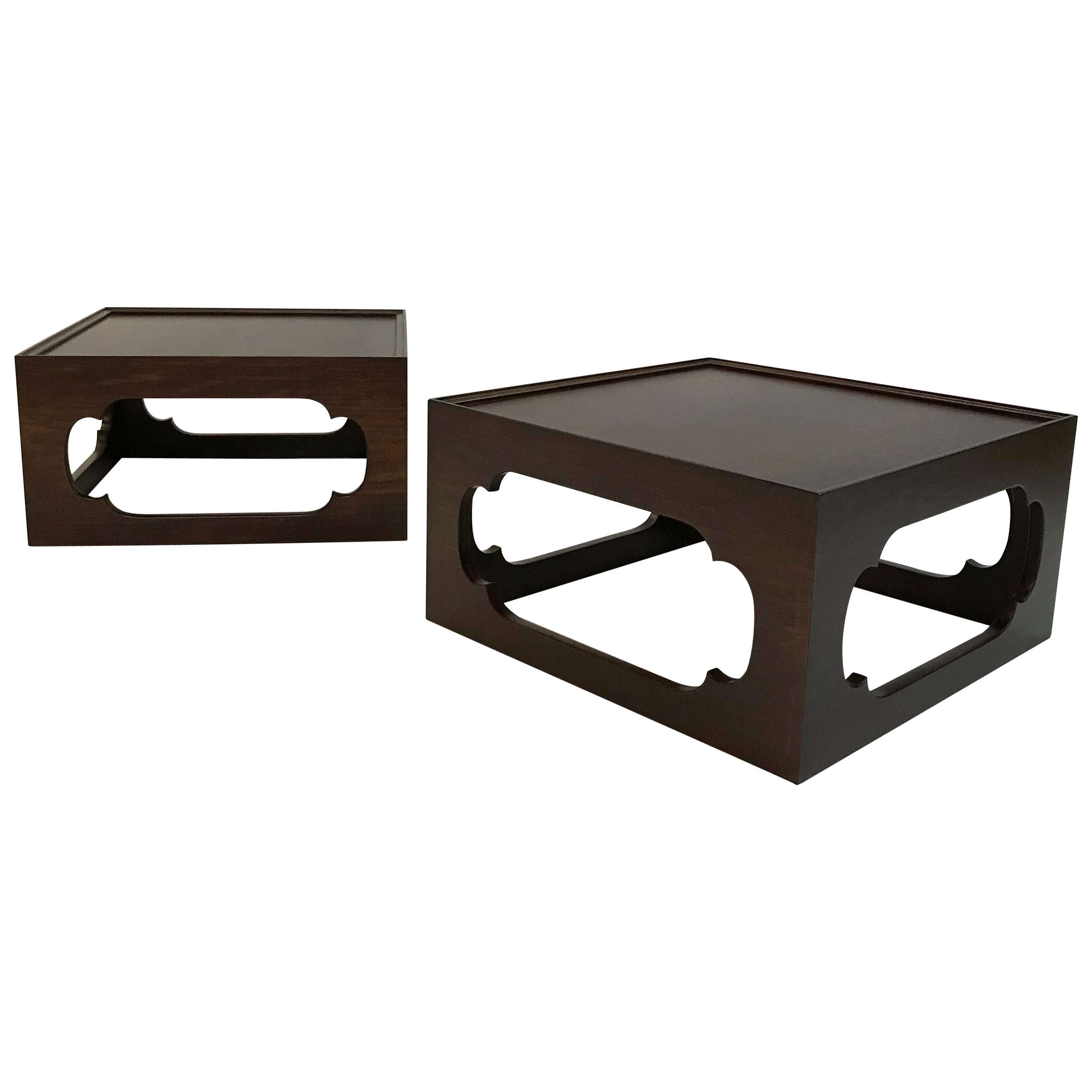 Pair of Moroccan Arabesque Mahogany Cut-Out End Tables