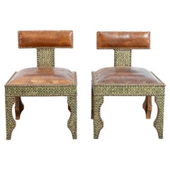 Pair Of Moroccan Berber Leather And Repoussé Chairs