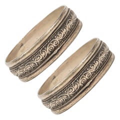 Pair of Moroccan Berber Tribal Silver Bracelets