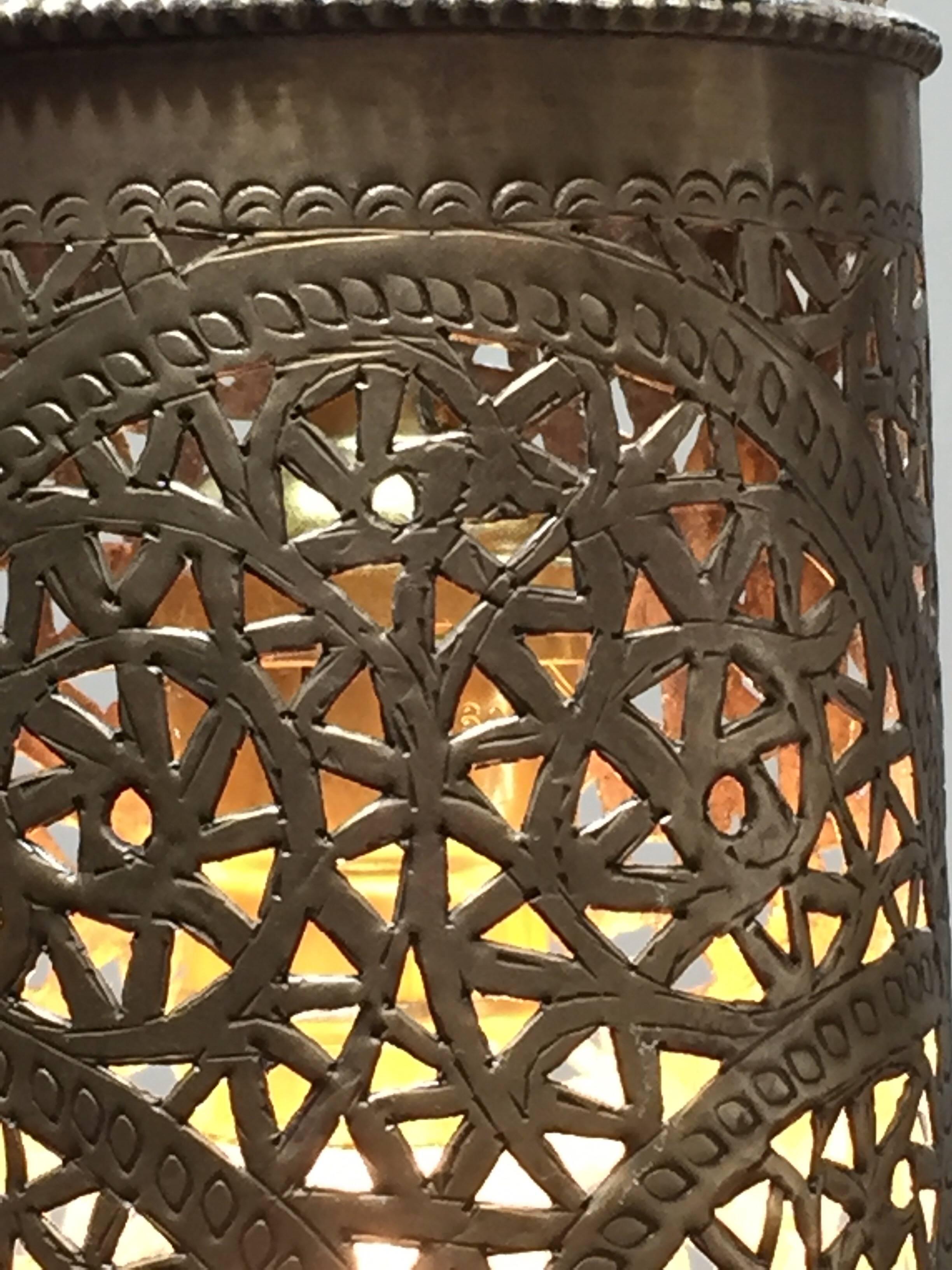 Pair of Moroccan Brass Pendants Lights with Moorish Filigree Designs 2