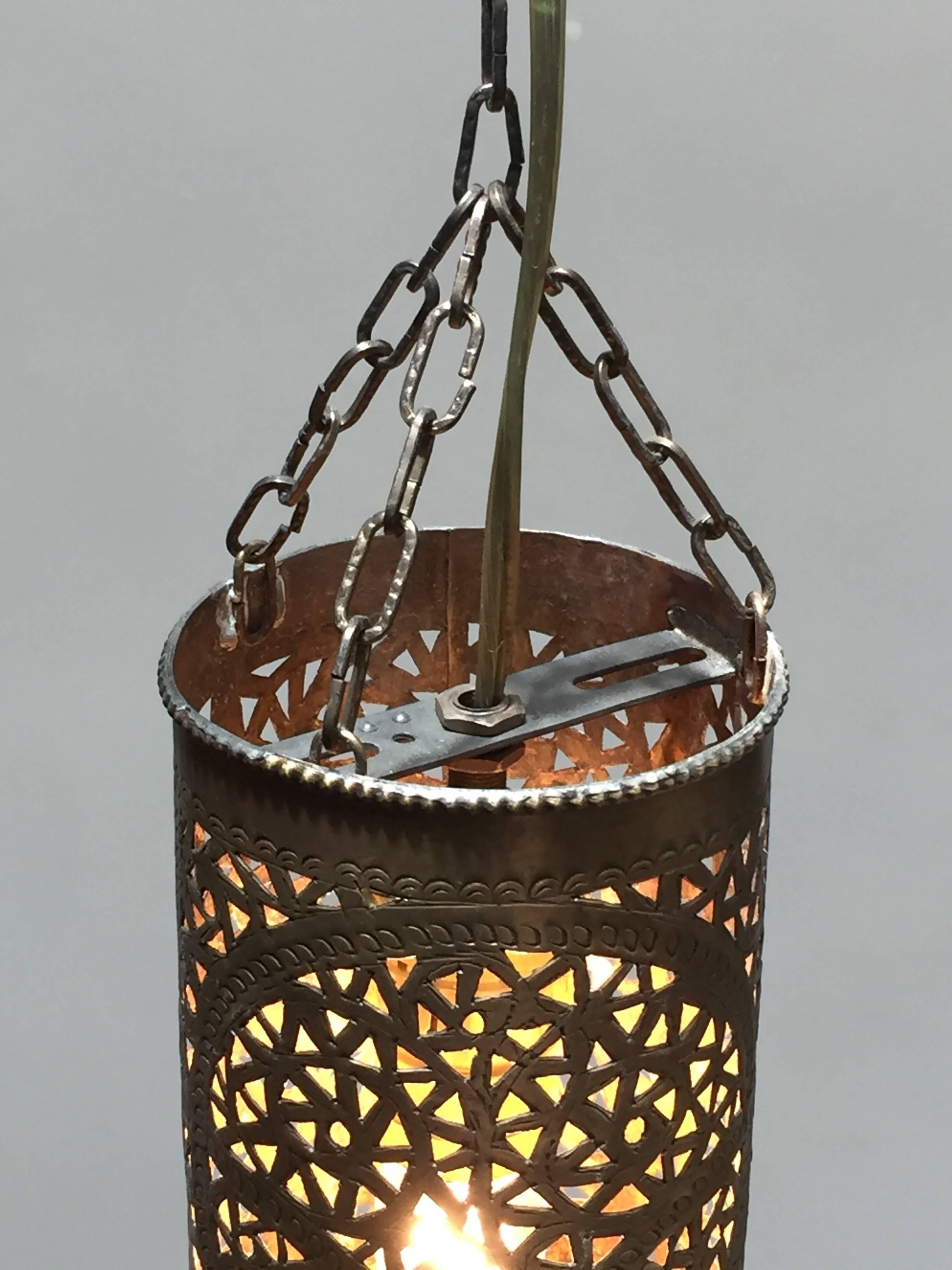 Hand-Crafted Pair of Moroccan Brass Pendants Lights with Moorish Filigree Designs