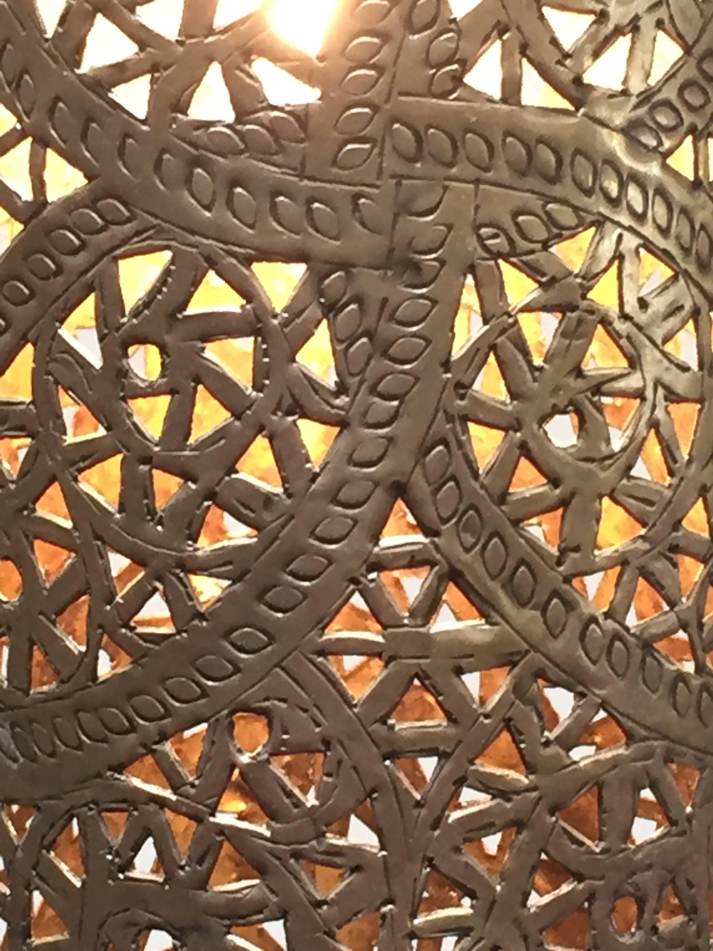 Pair of Moroccan Brass Pendants Lights with Moorish Filigree Designs 1