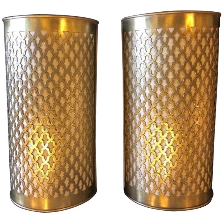 Pair of Moroccan Brass Wall Lanterns / Sconces