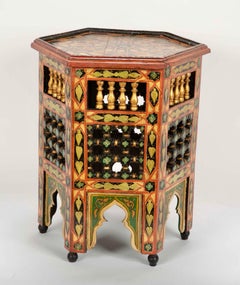 Pair of Moroccan Carved and Painted Side Tables