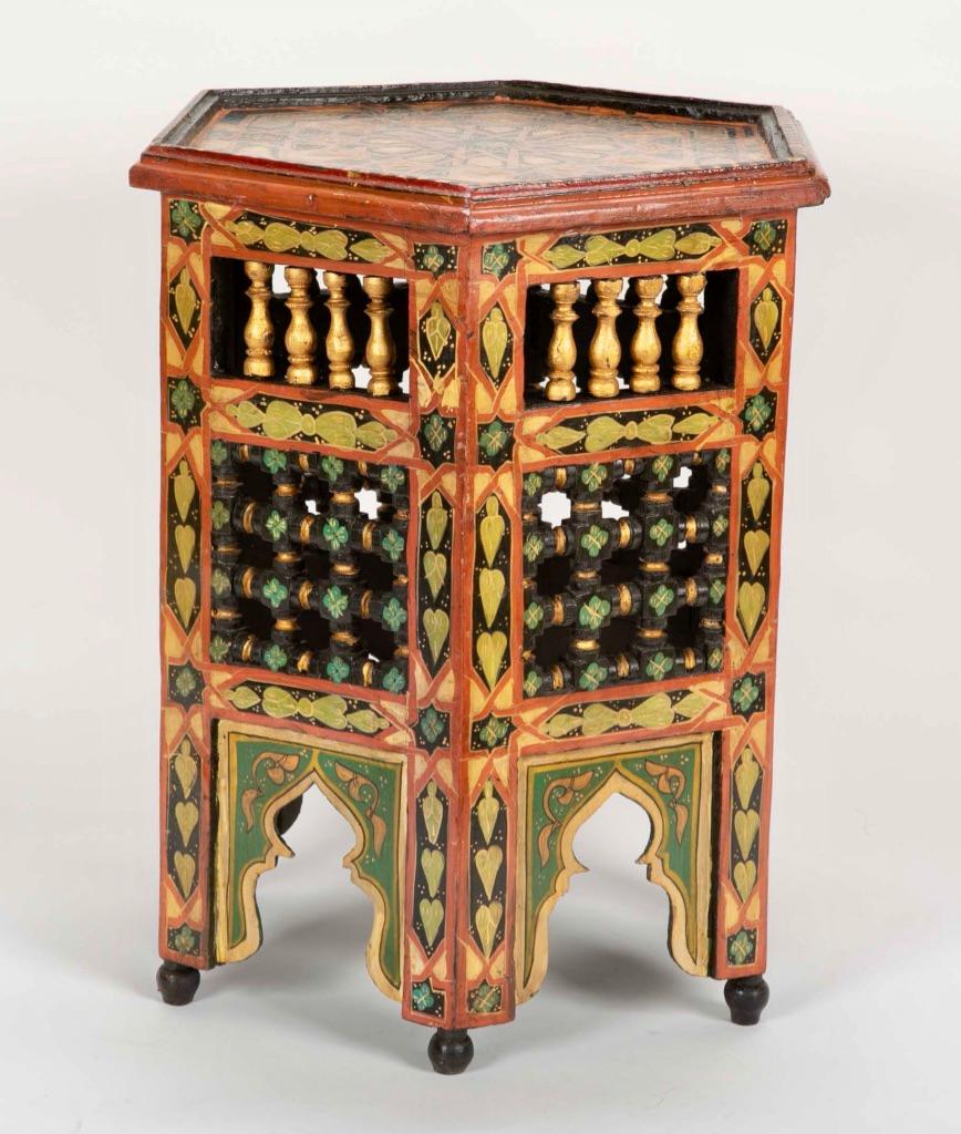 Hand-Painted Pair of Moroccan Carved and Painted Side Tables