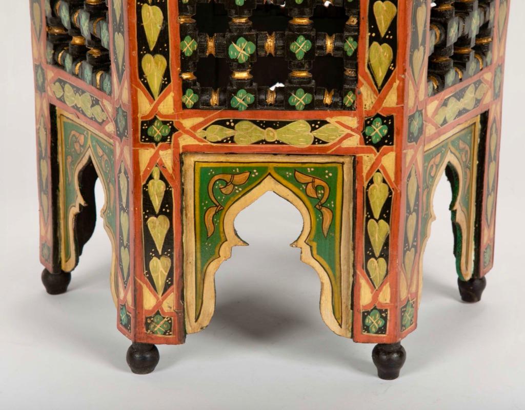 Pair of Moroccan Carved and Painted Side Tables In Good Condition In Stamford, CT
