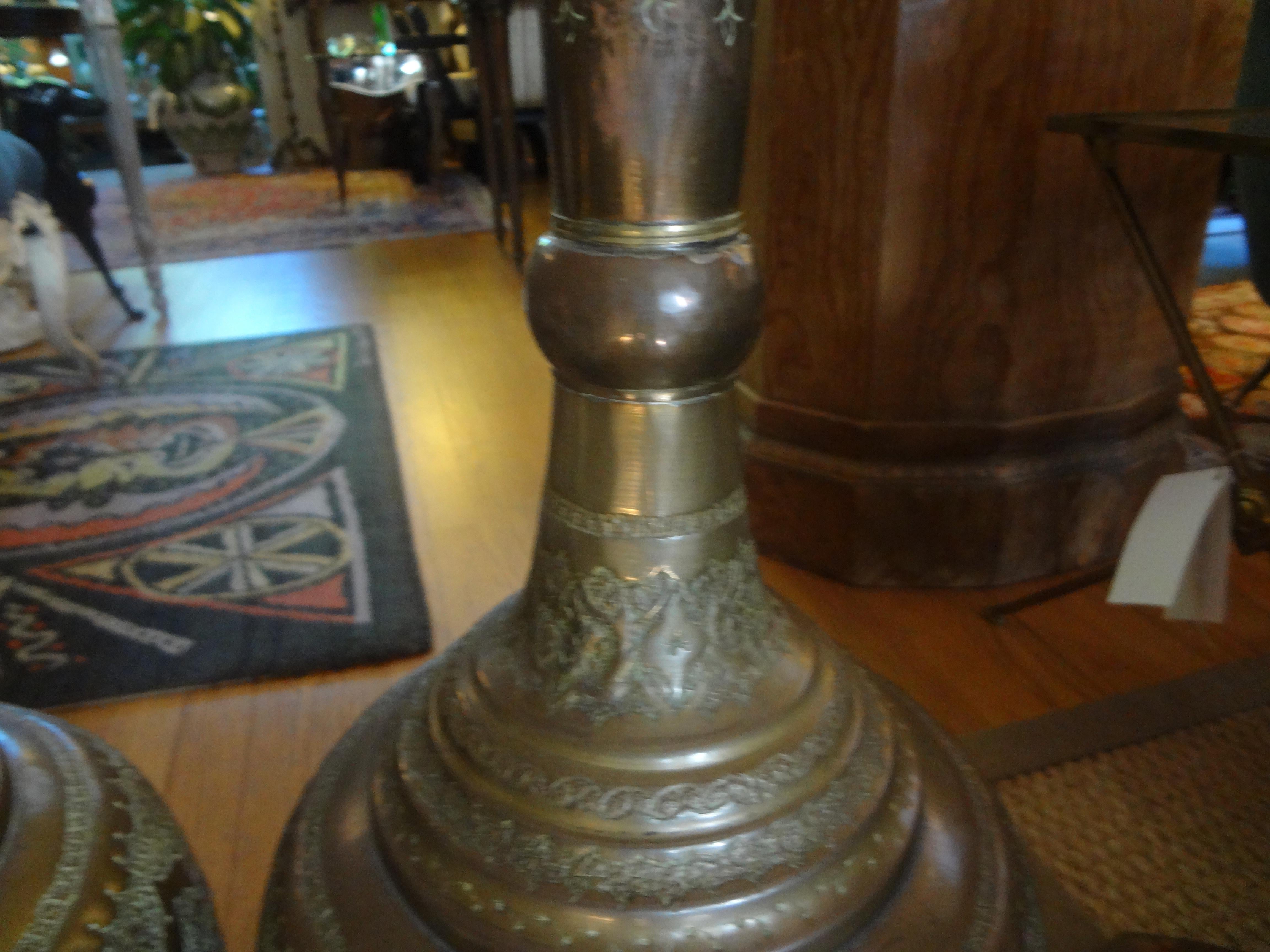 Pair of Moroccan Arabesque Style Incised Brass Lamps 1