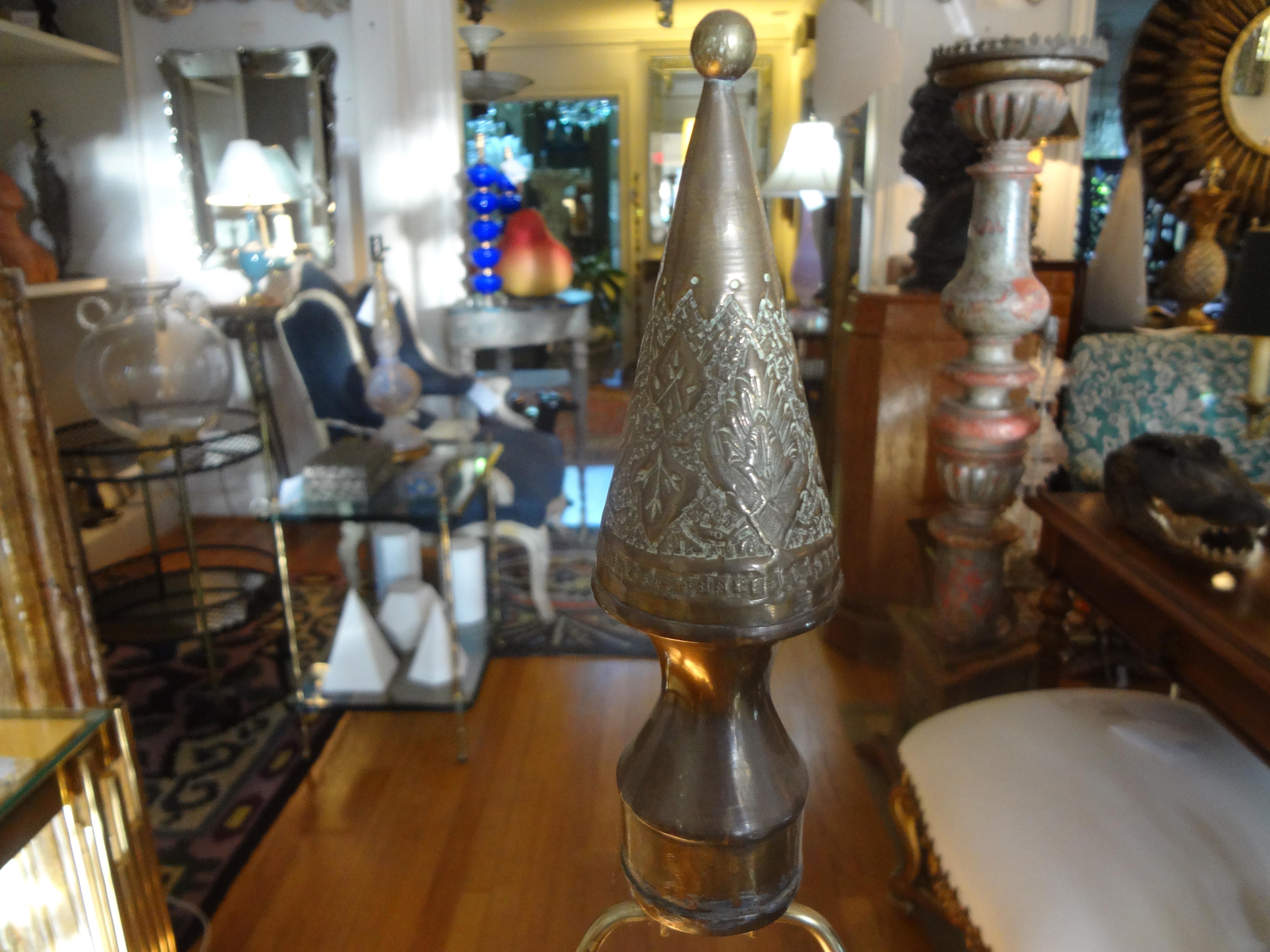 Pair of Moroccan Arabesque Style Incised Brass Lamps 3