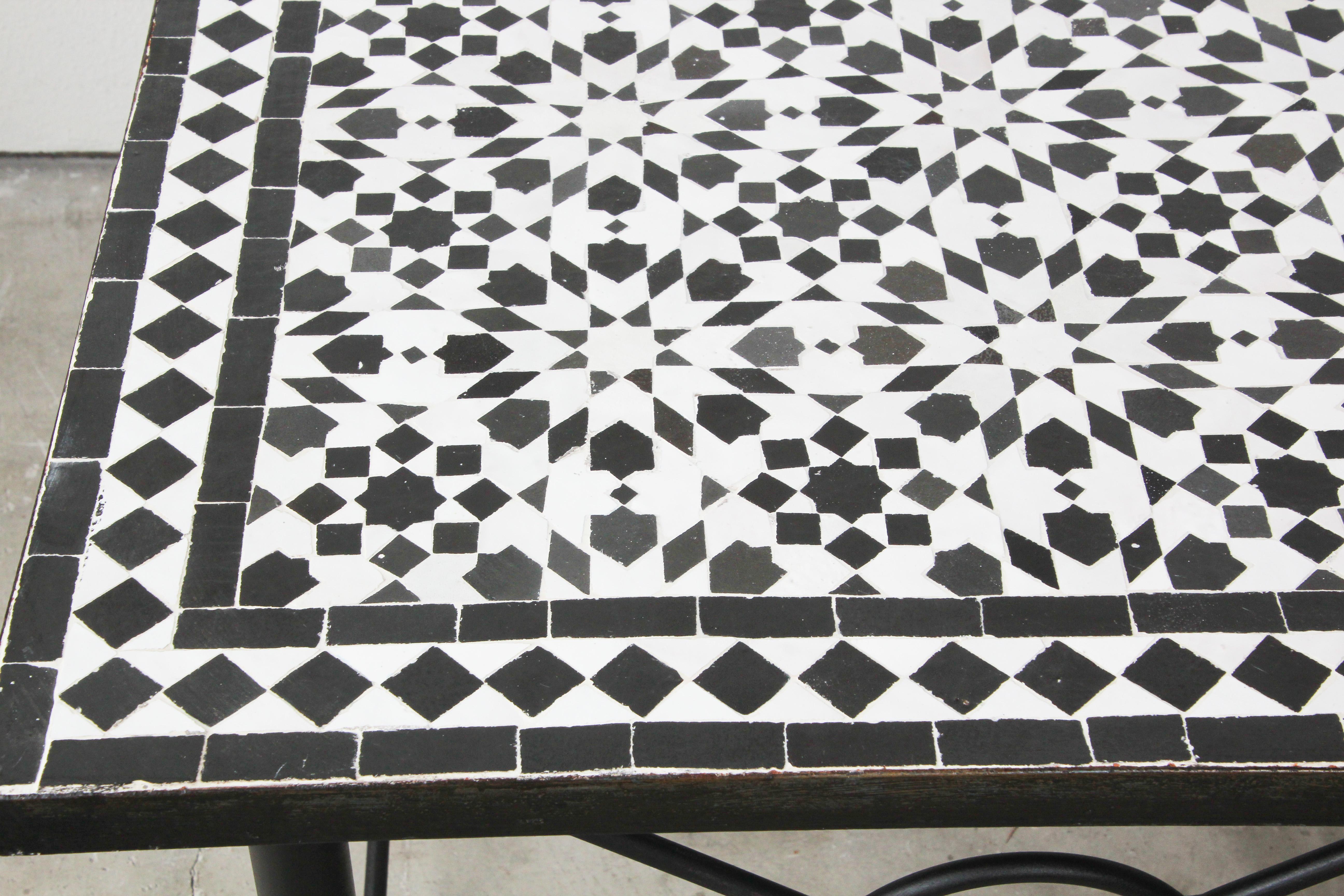Moroccan Fez Mosaic Tile Coffee Table in Black and White For Sale 2