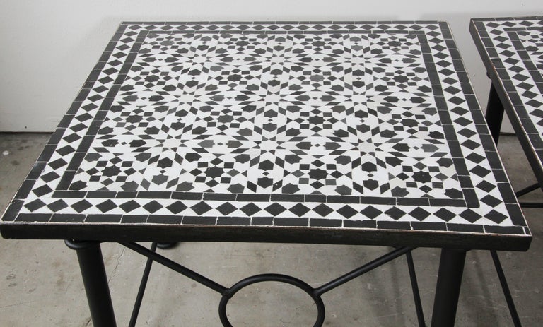 Pair Of Moroccan Fez Mosaic Tables In Black And White Tiles For Sale At 1stdibs