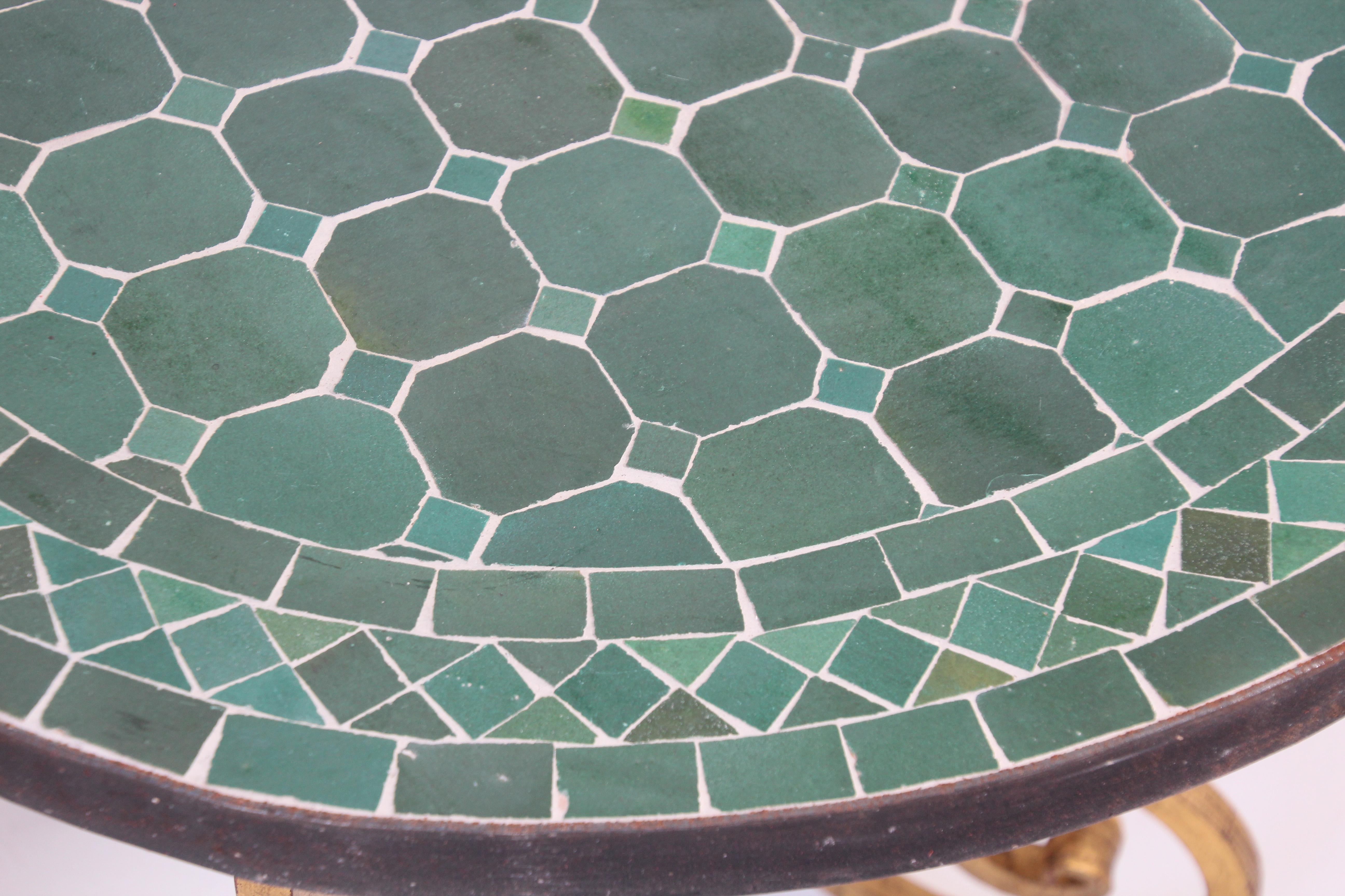 Pair of Moroccan Fez Mosaic Tile Side Tables in Emerald Green 5