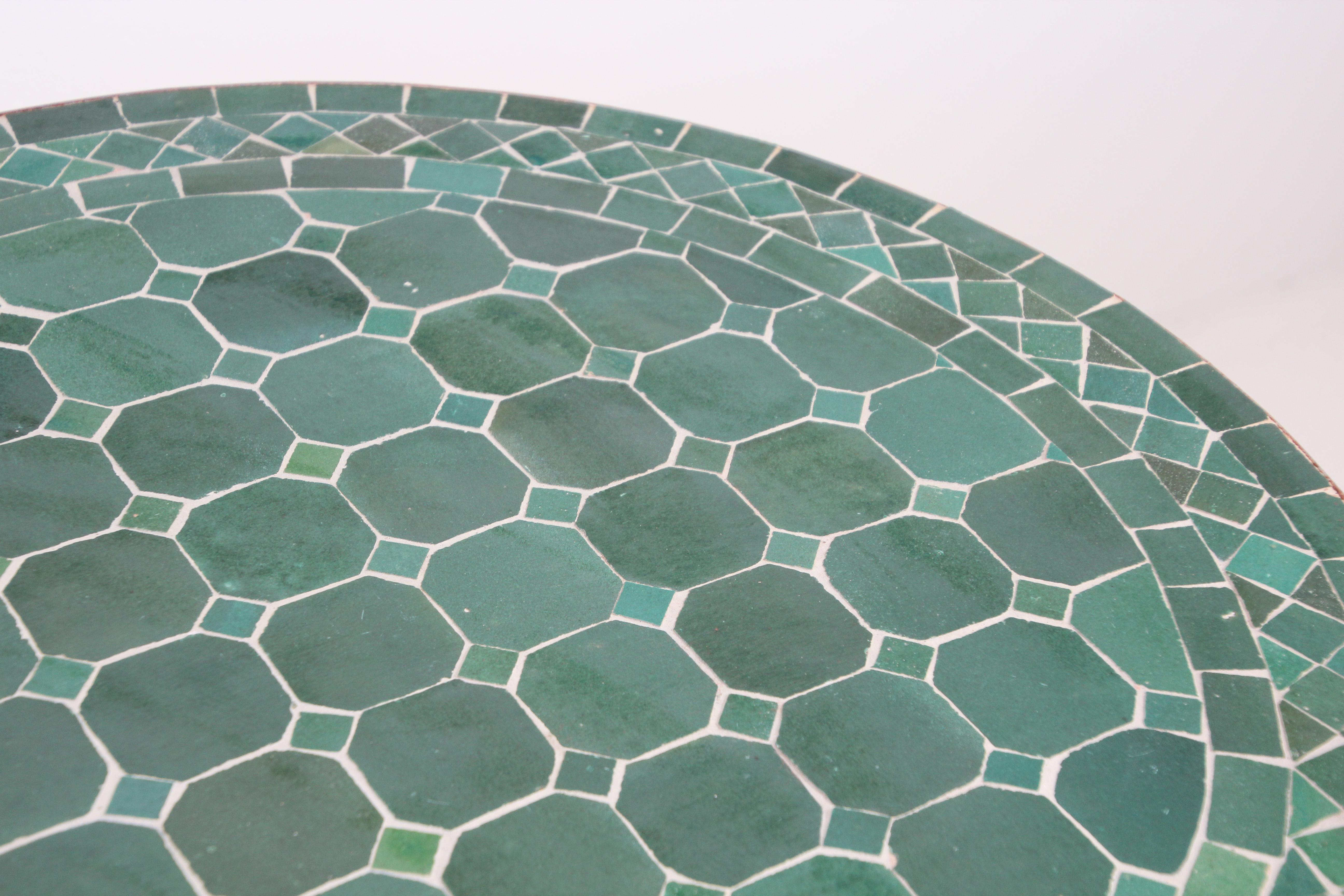 Pair of Moroccan Fez Mosaic Tile Side Tables in Emerald Green 6