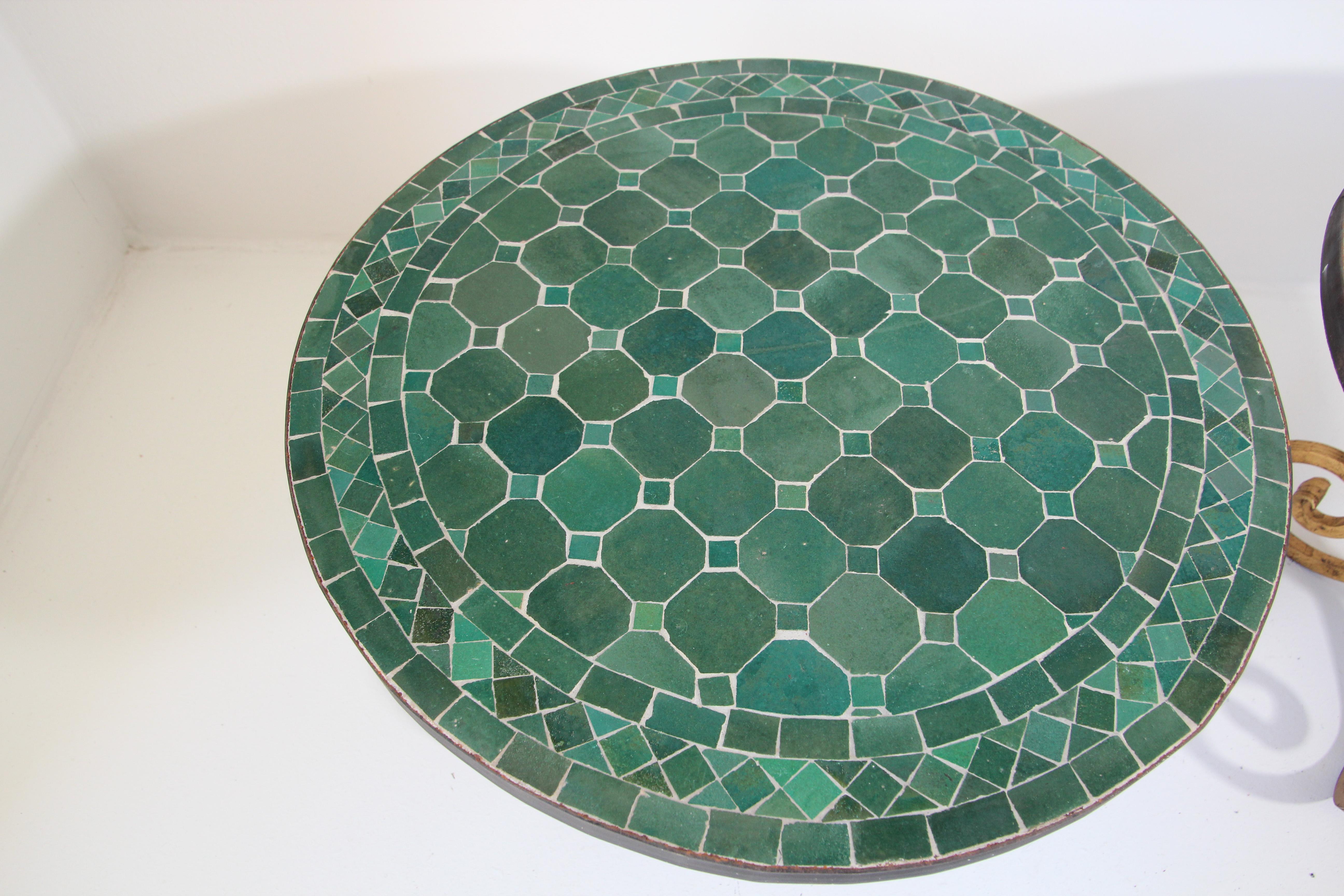 Pair of Moroccan Fez Mosaic Tile Side Tables in Emerald Green 7