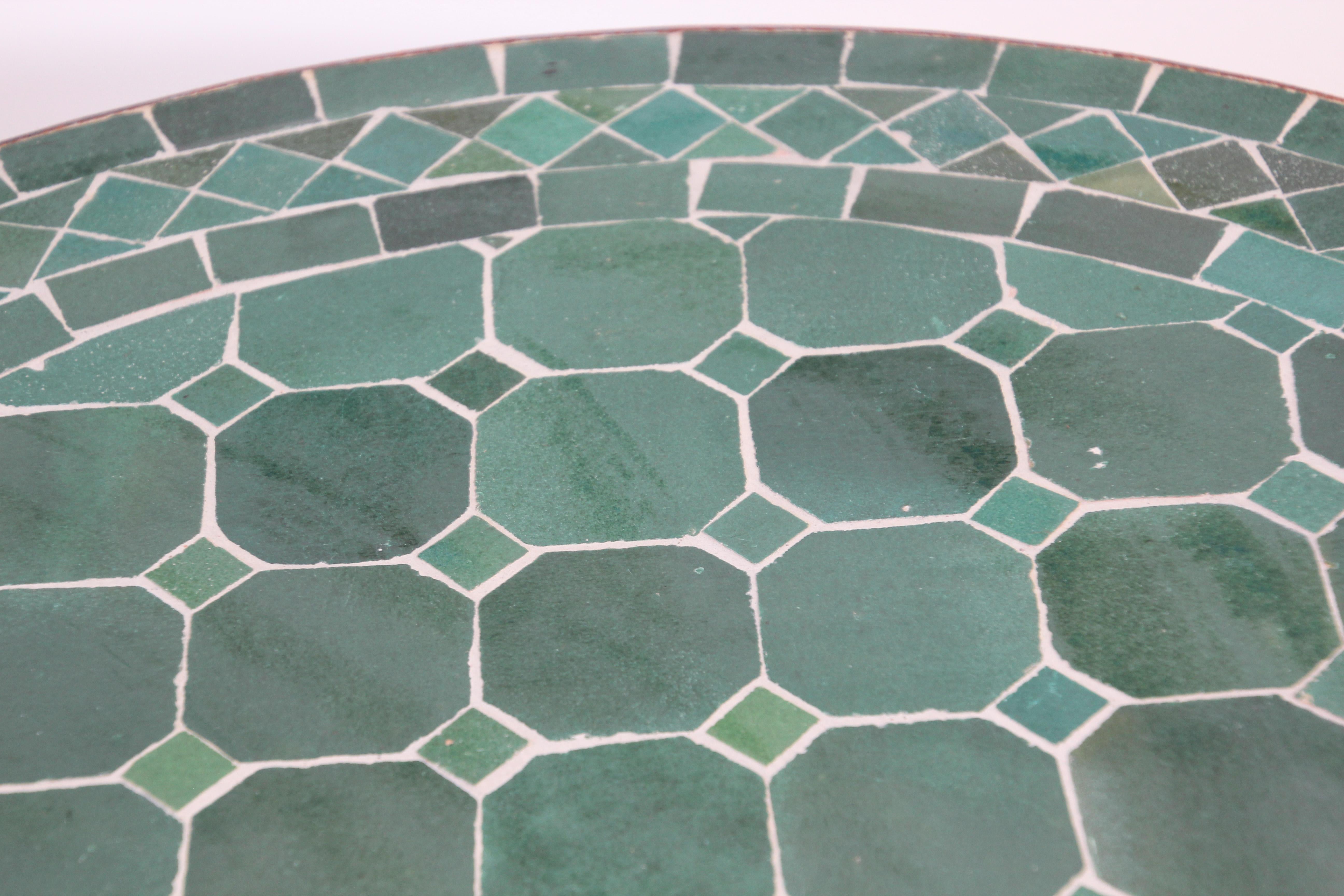 Pair of Moroccan Fez Mosaic Tile Side Tables in Emerald Green 9