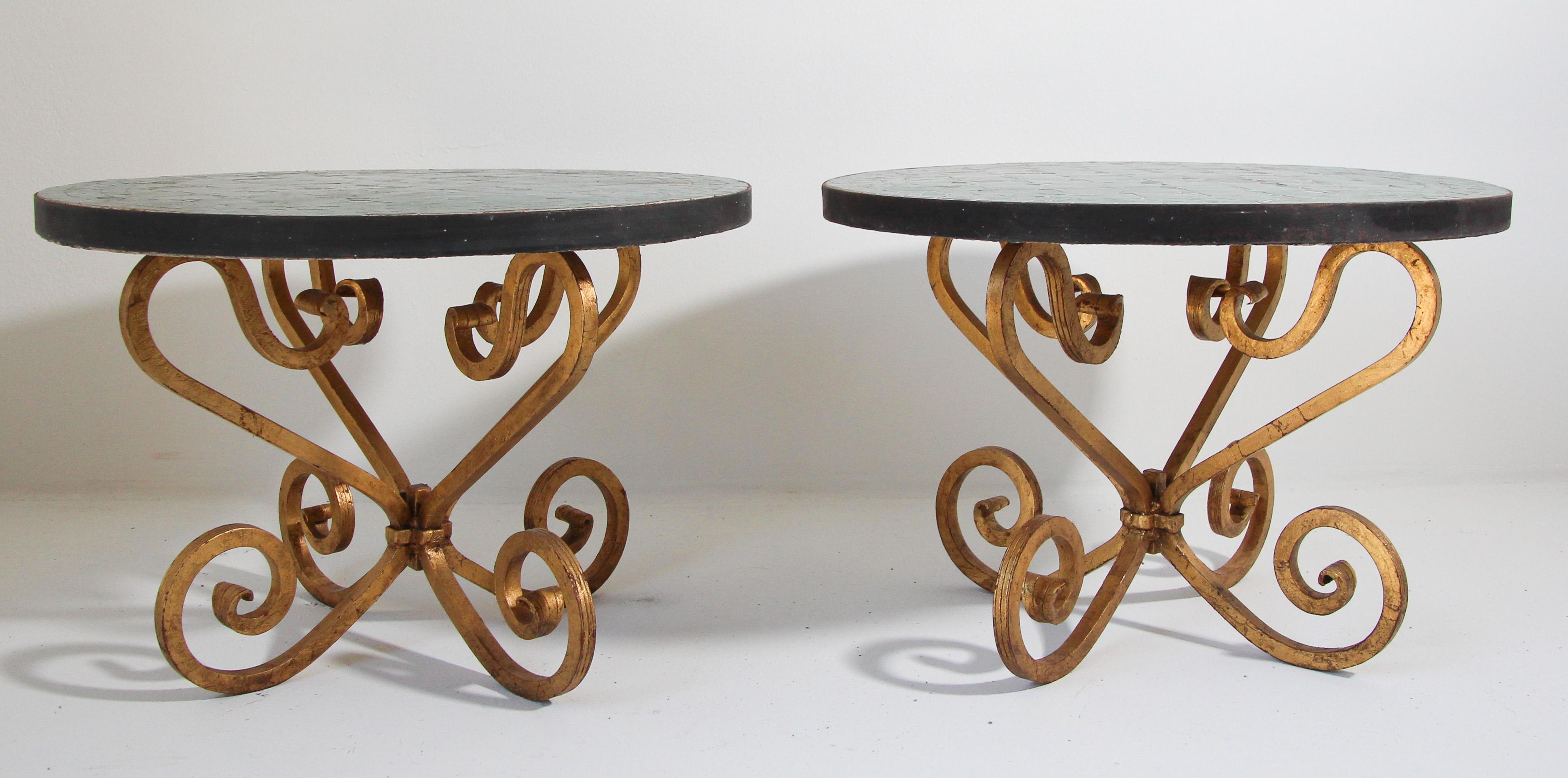 Moorish Pair of Moroccan Fez Mosaic Tile Side Tables in Emerald Green