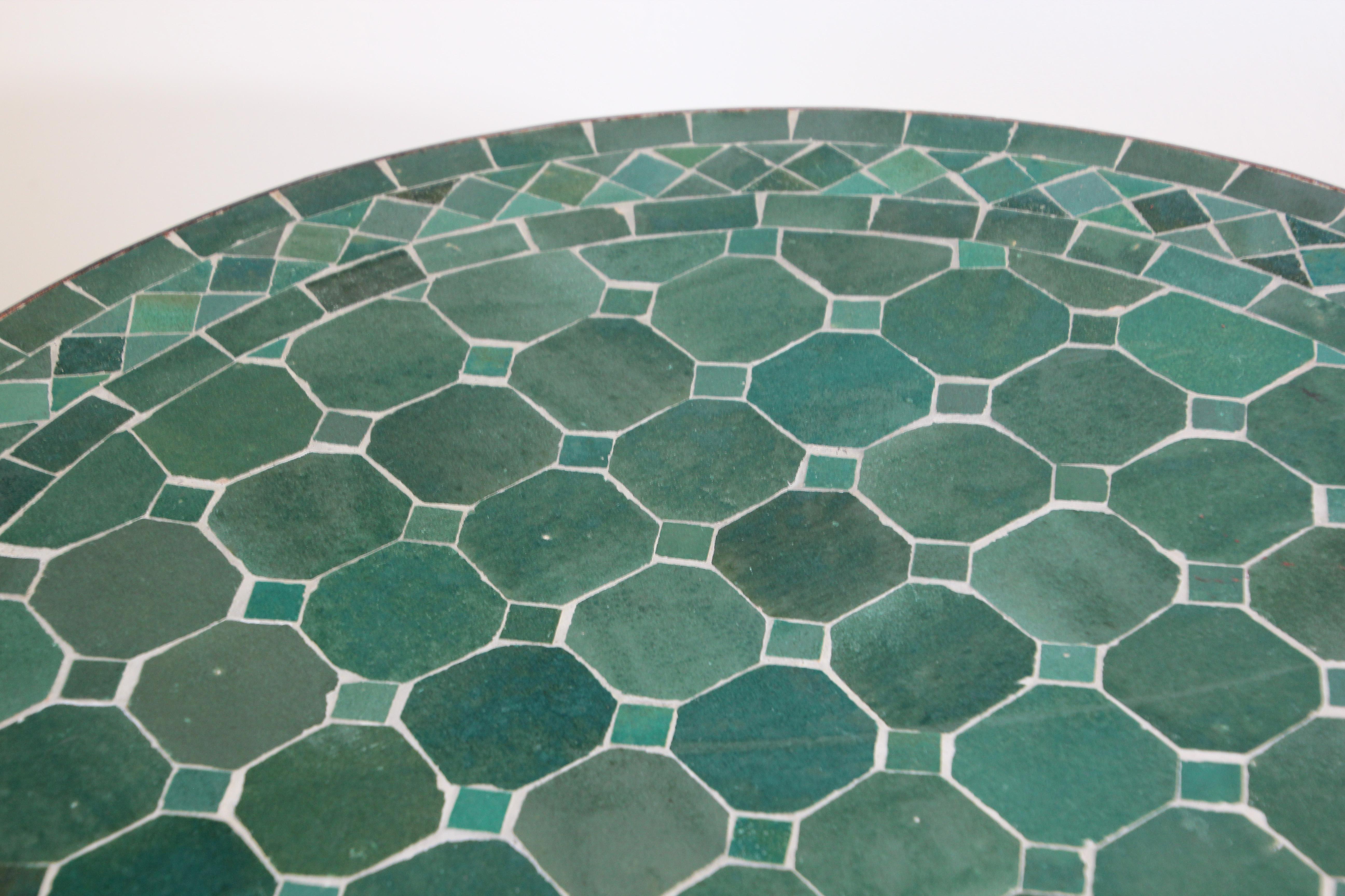 Pair of Moroccan Fez Mosaic Tile Side Tables in Emerald Green 2
