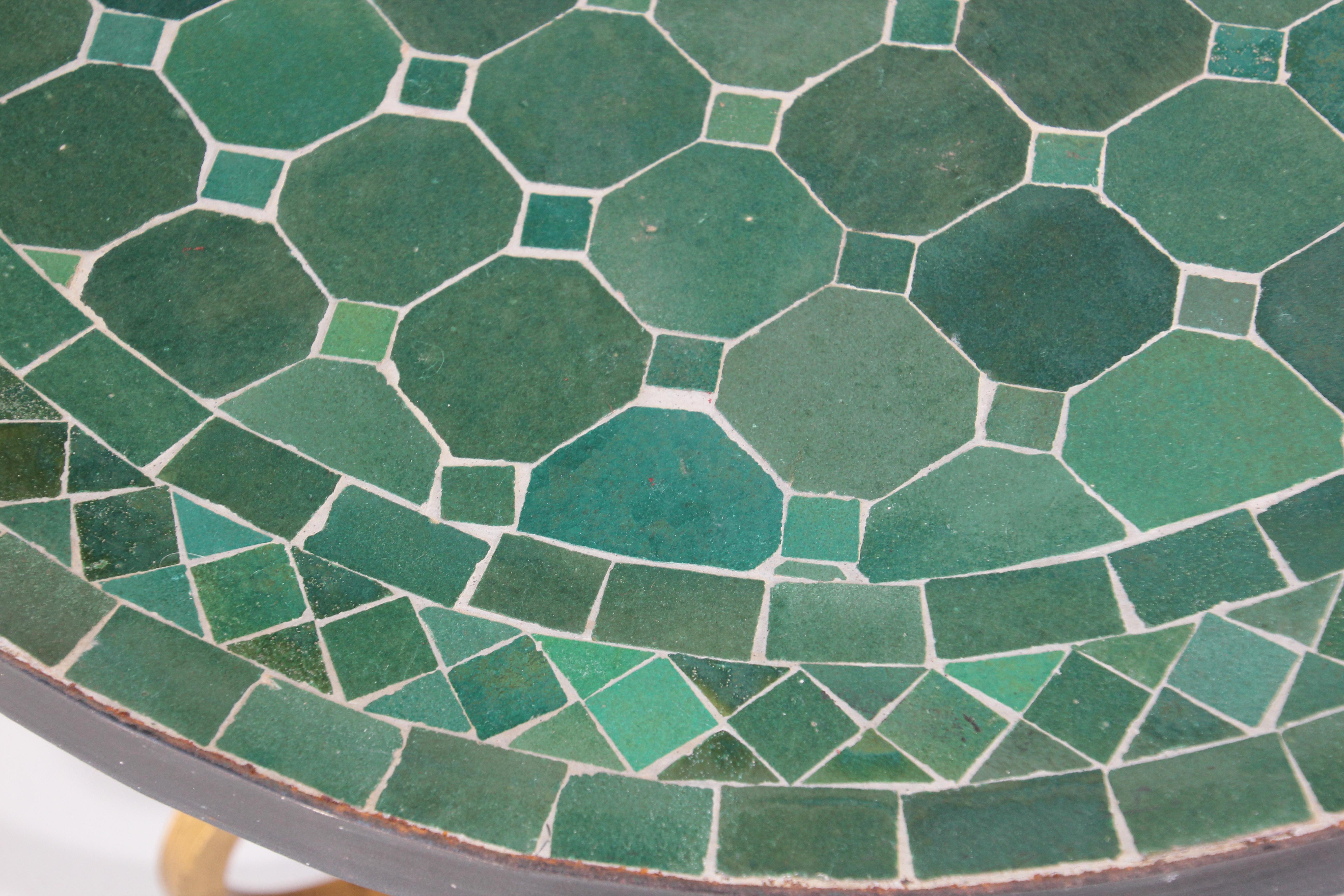 Pair of Moroccan Fez Mosaic Tile Side Tables in Emerald Green 3