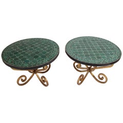 Pair of Moroccan Fez Mosaic Tile Side Tables in Emerald Green