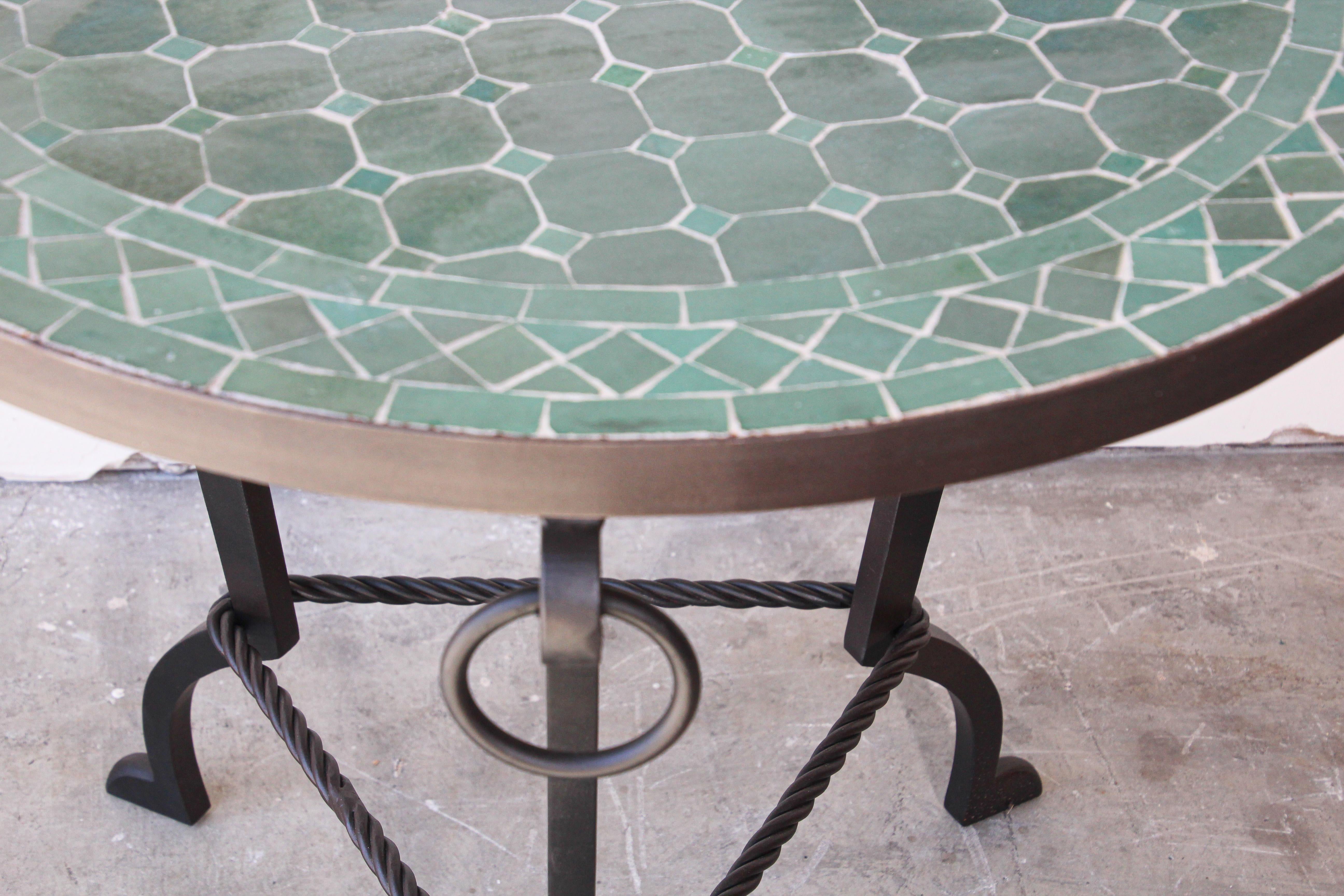 Pair of Moroccan Fez Mosaic Tile Tables in Emerald Green 1