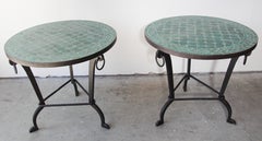 Pair of Moroccan Fez Mosaic Tile Tables in Emerald Green