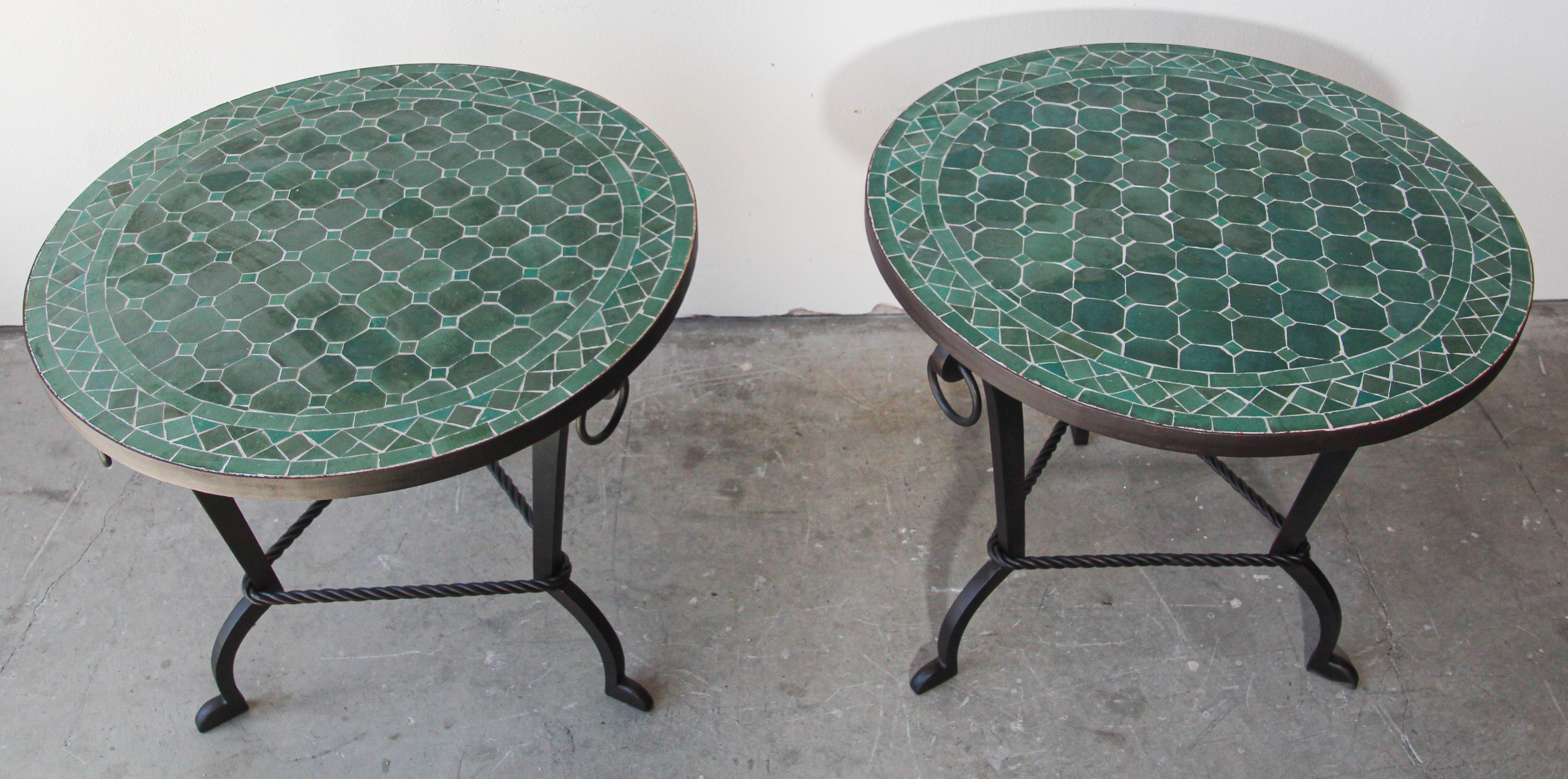 Pair of Moroccan Fez Mosaic Tile Tables in Emerald Green at 1stDibs ...