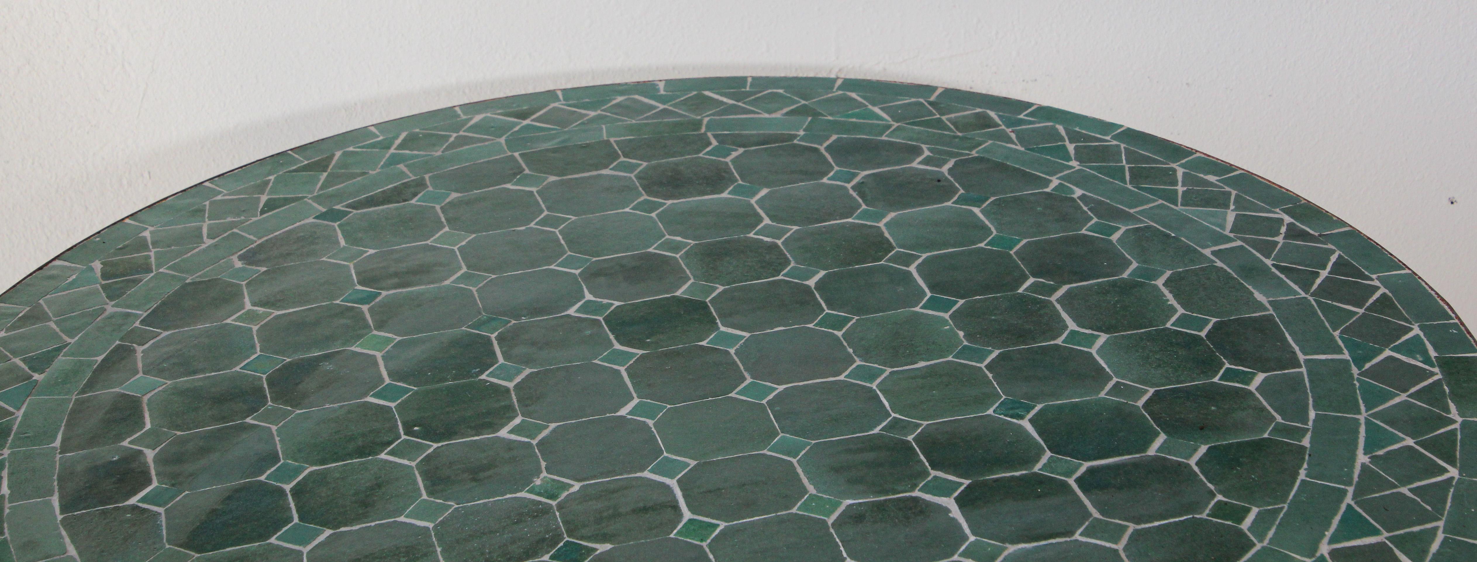 Ceramic Pair of Moroccan Fez Mosaic Tile Tables in Emerald Green