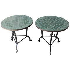 Pair of Moroccan Fez Mosaic Tile Tables in Emerald Green