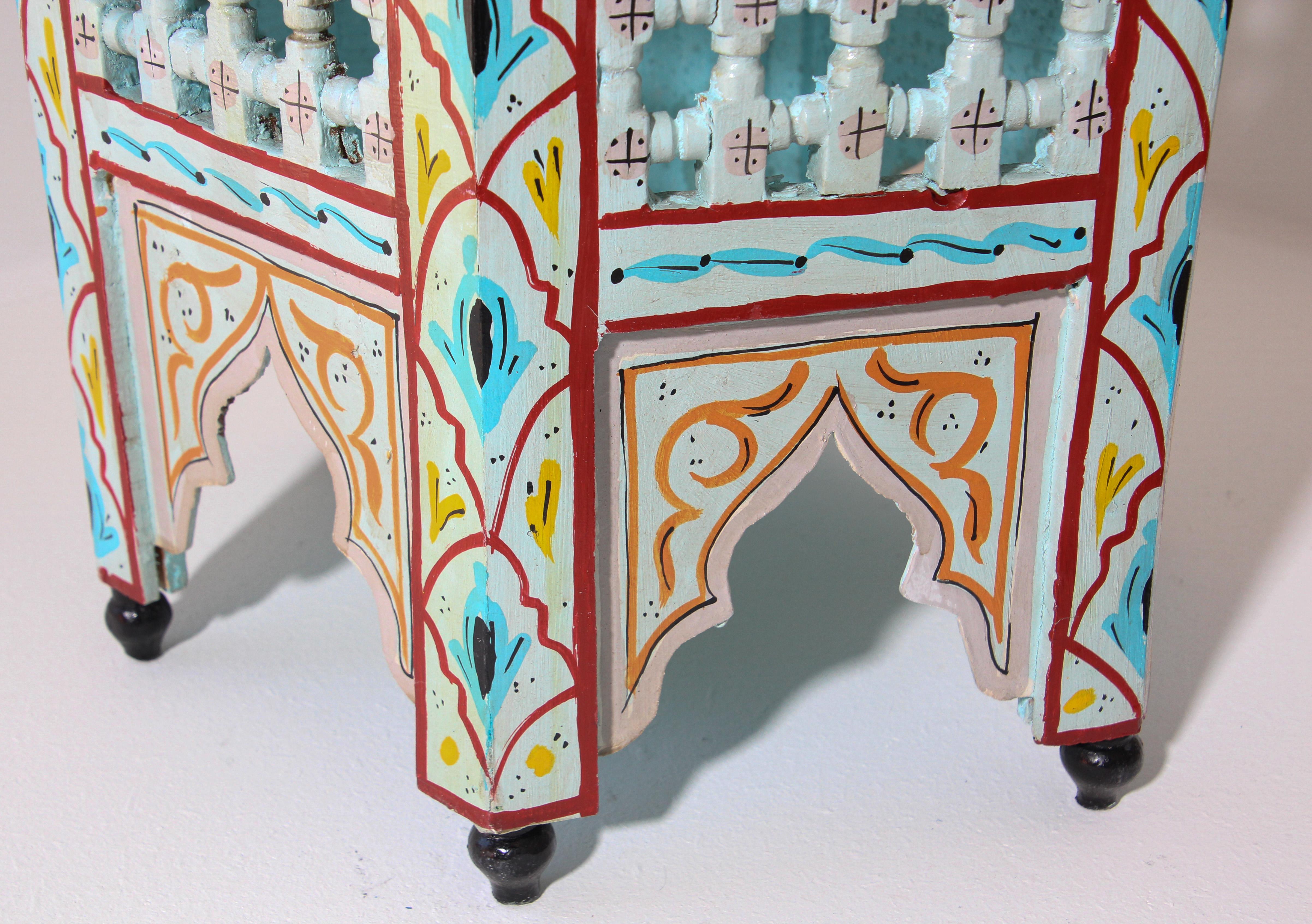 Pair of Moroccan Hand Painted Ivory Tables 3