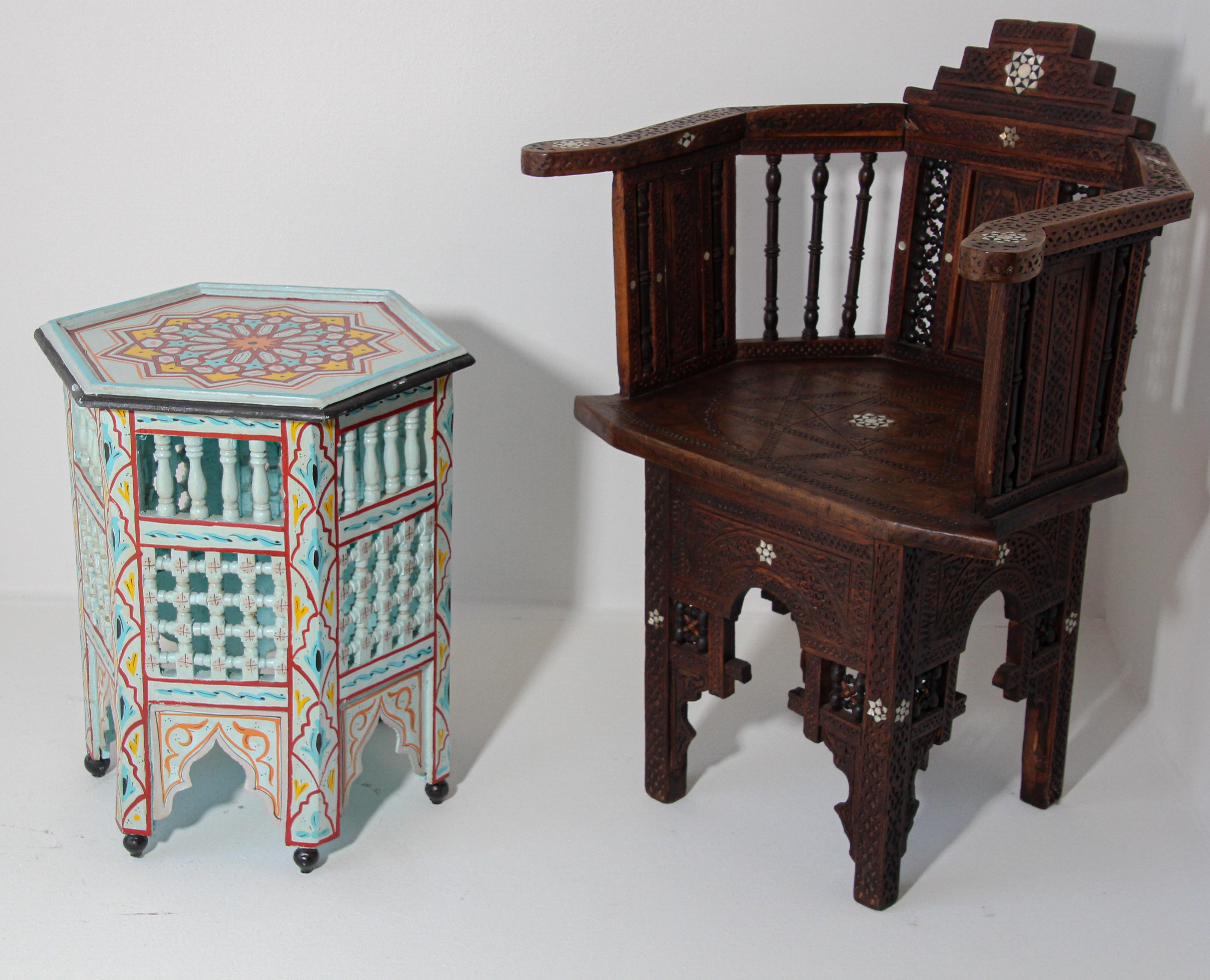 Pair of Moroccan Hand Painted Ivory Tables 5