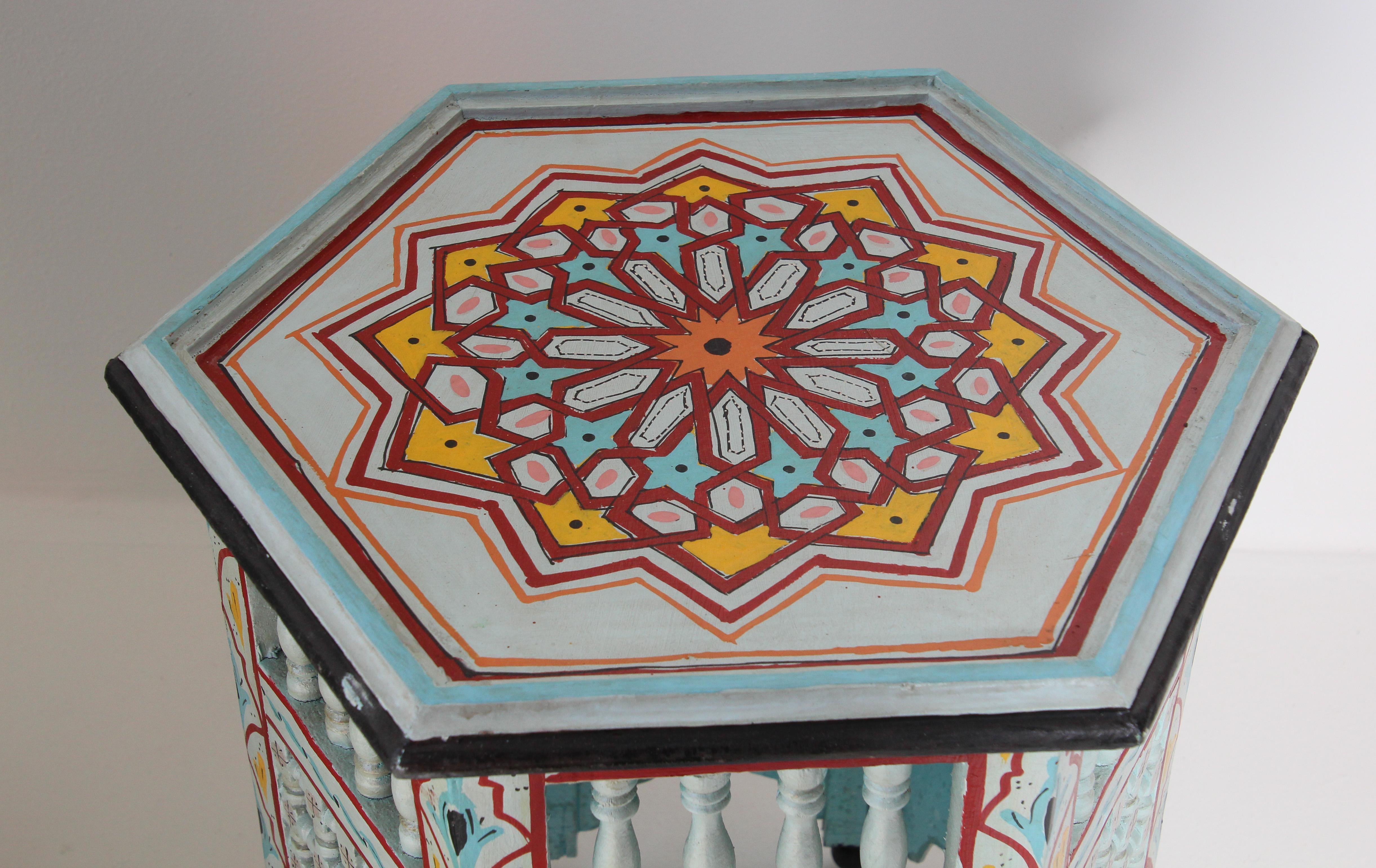 Bohemian Pair of Moroccan Hand Painted Ivory Tables