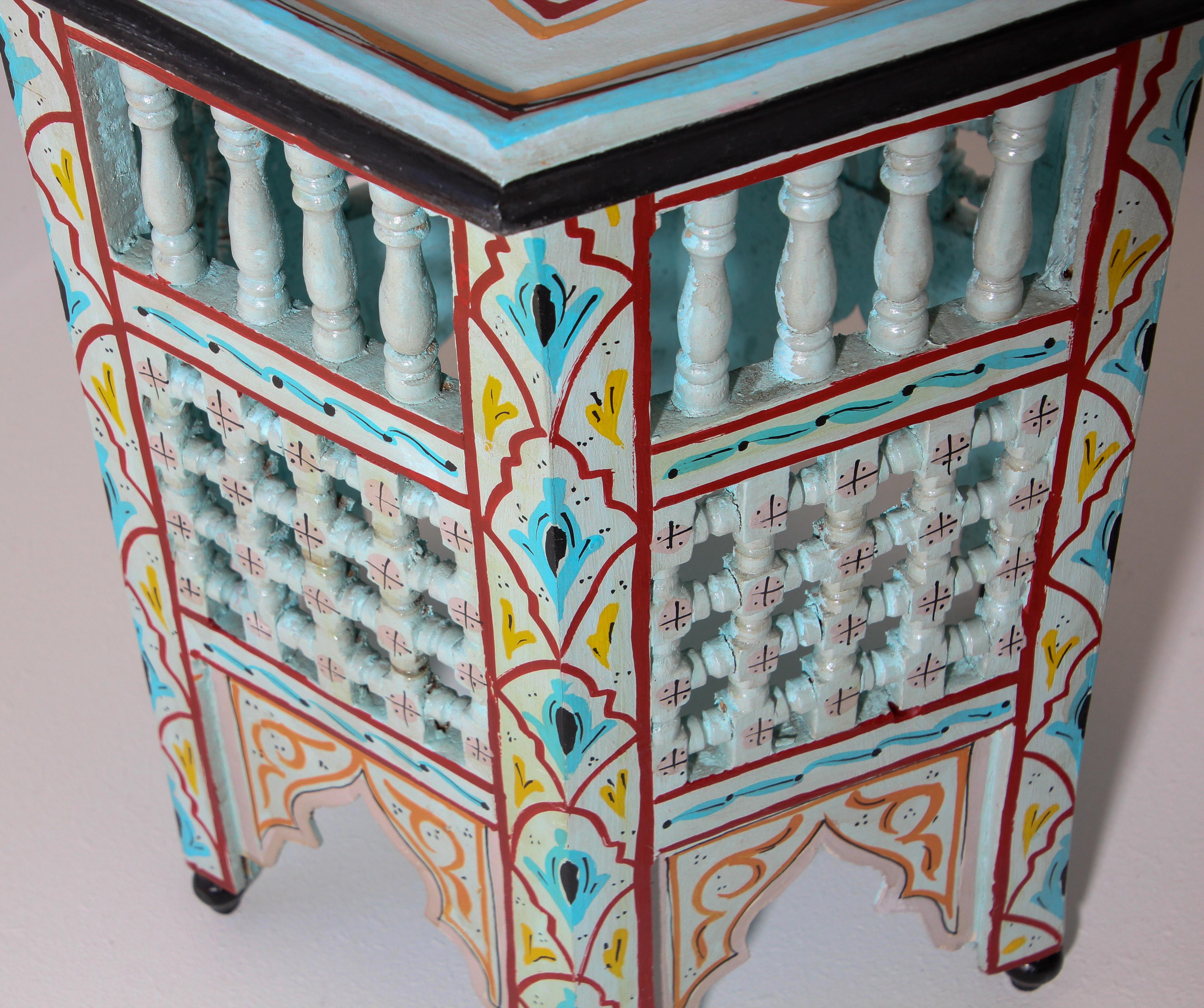 Pair of Moroccan Hand Painted Ivory Tables 1