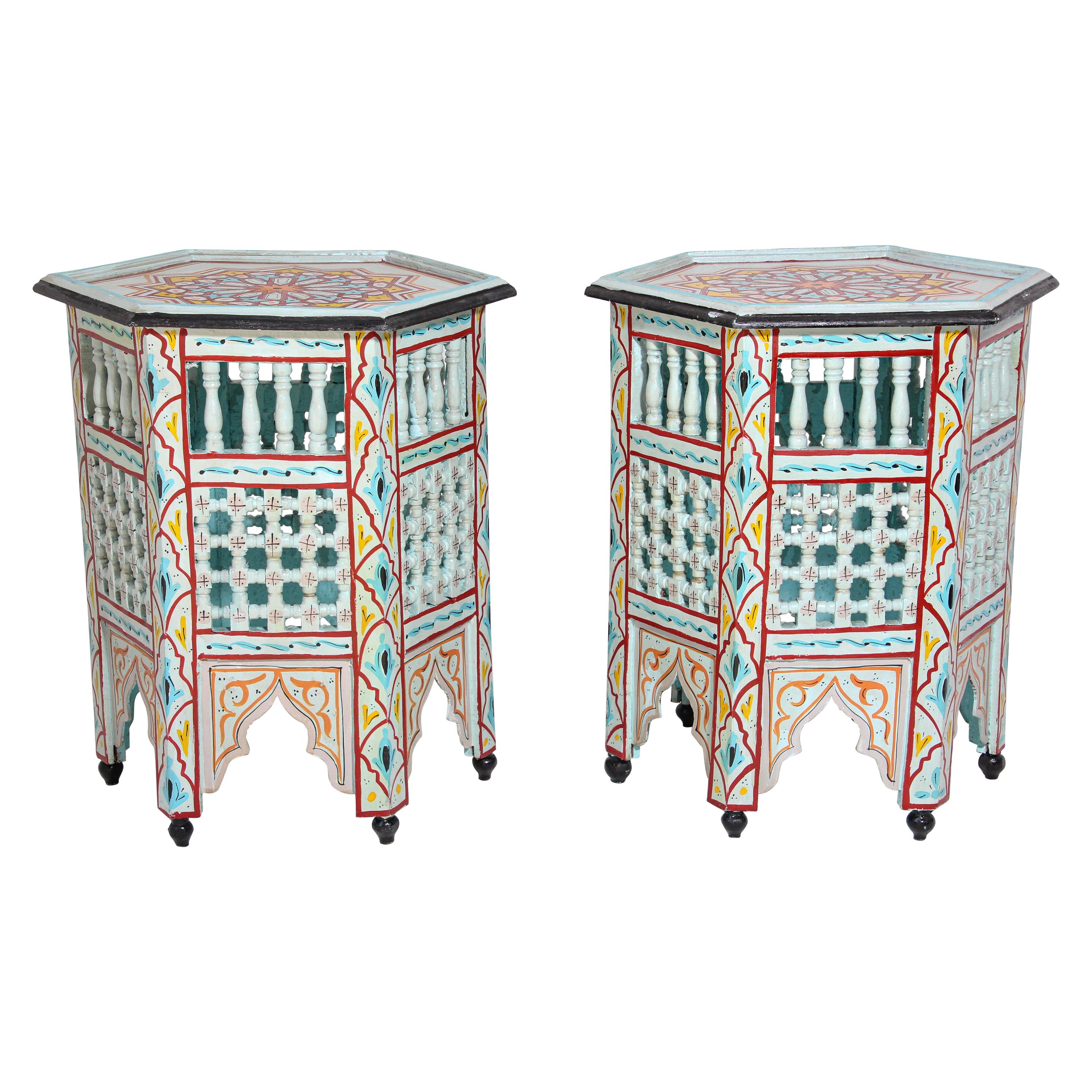 Pair of Moroccan Hand Painted Ivory Tables