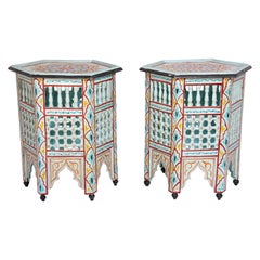Pair of Moroccan Hand Painted Ivory Tables