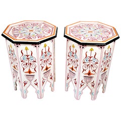 Pair of Moroccan Hand Painted Pedestal Side Tables