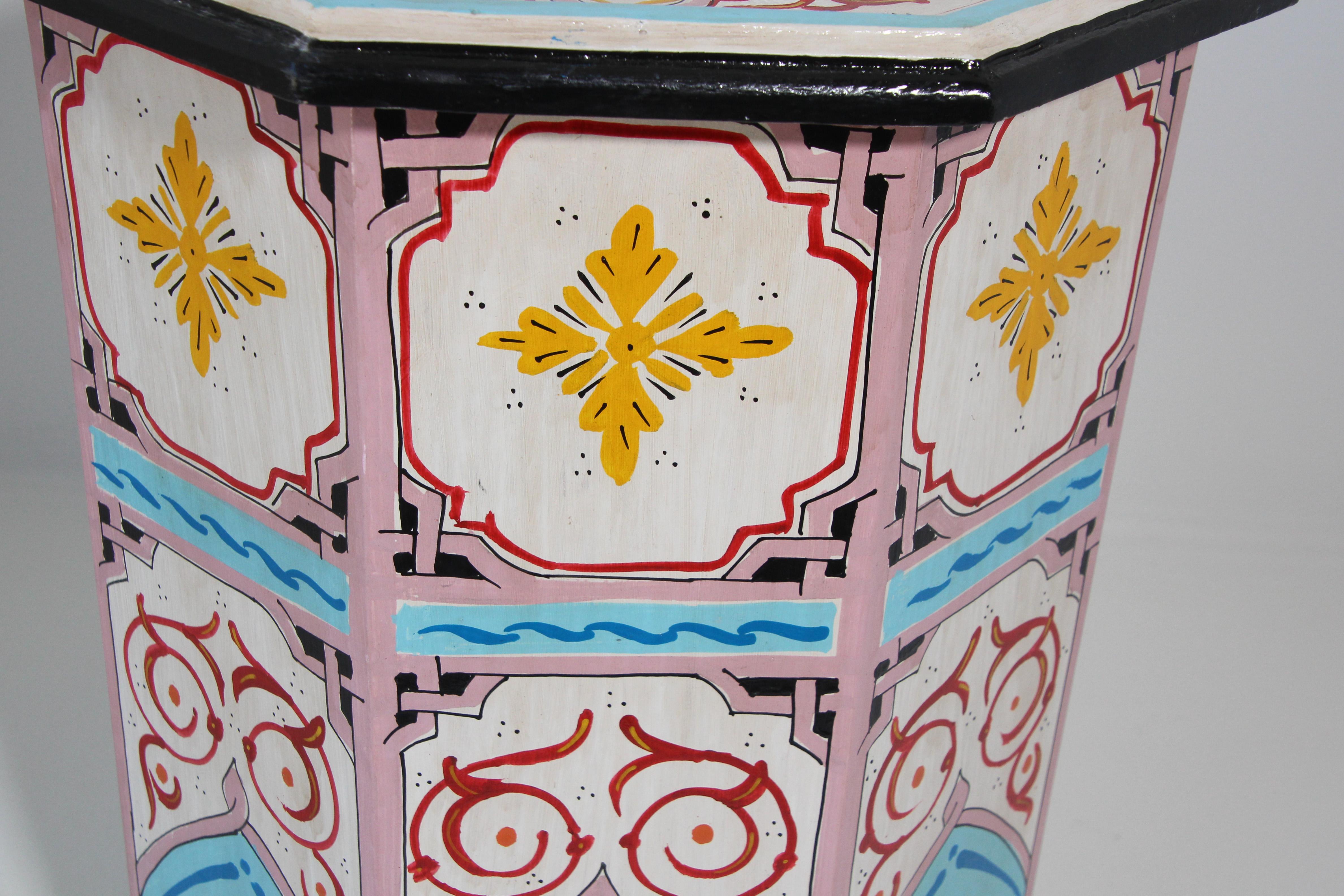 Pair of Moroccan Hand Painted Pedestal Tables 5