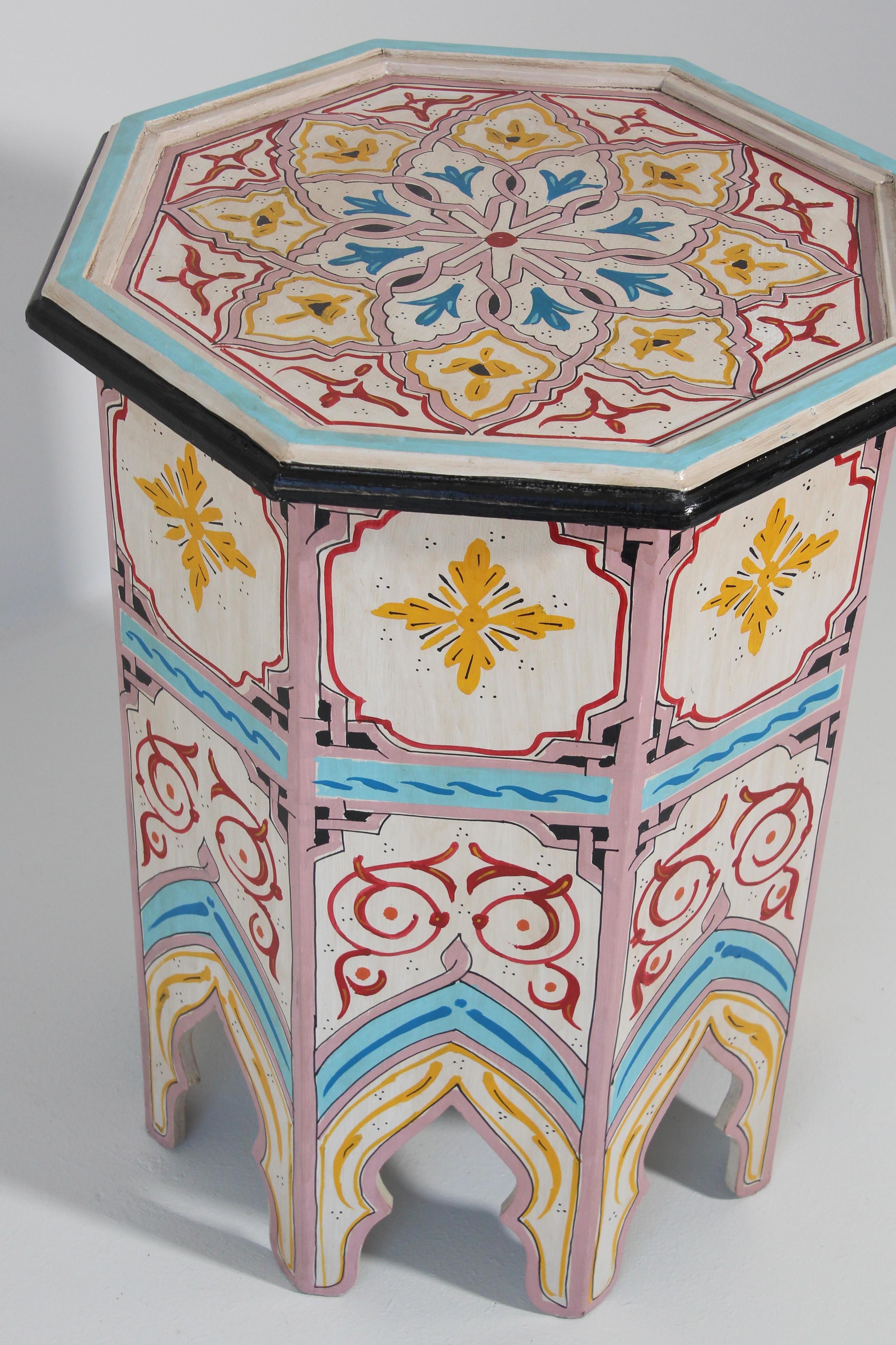 Pair of Moroccan Hand Painted Pedestal Tables 7