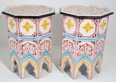 Pair of Moroccan Hand Painted Pedestal Tables